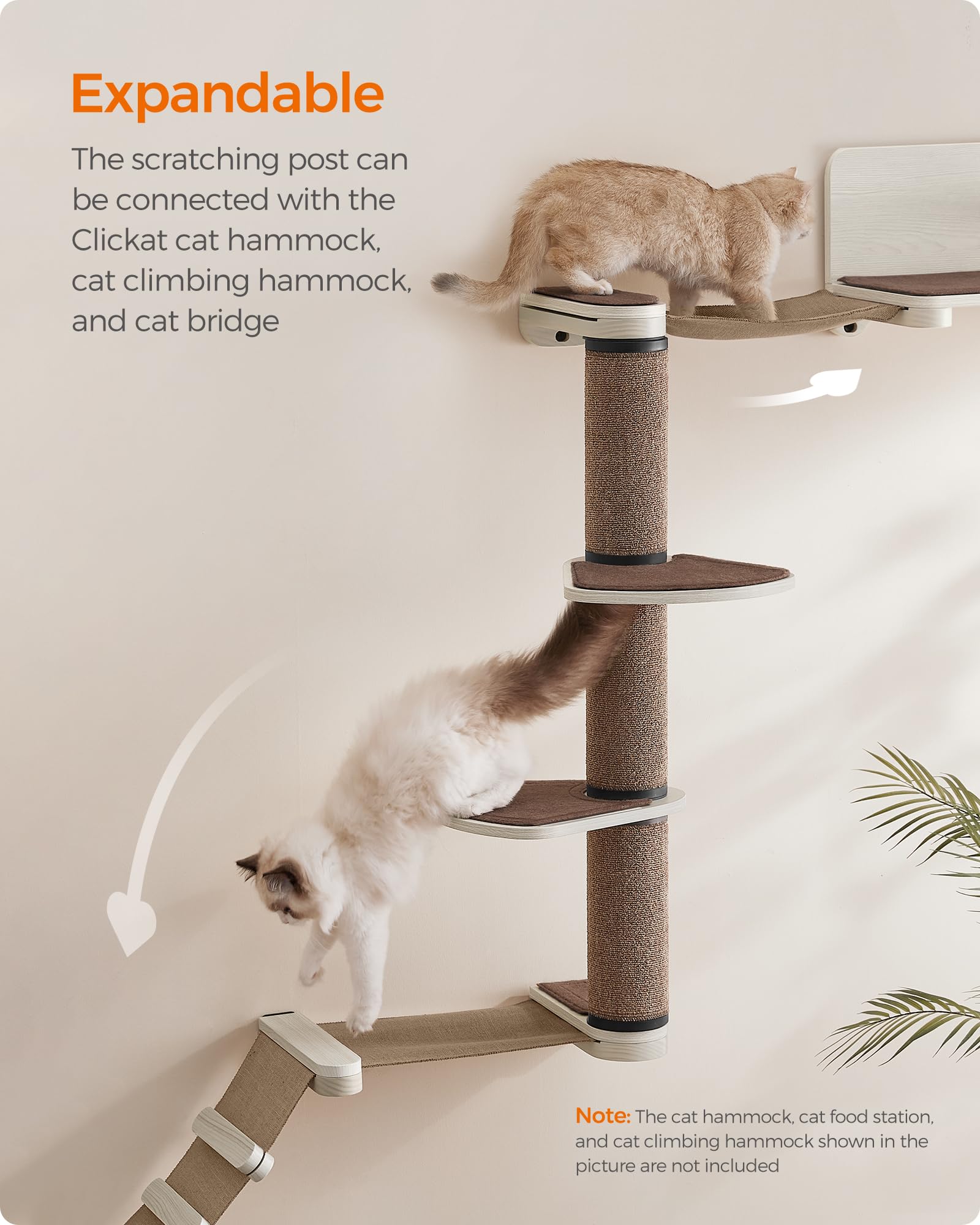 Feandrea Clickat Collection - No.006 Cat Tree Scratching Post, 39.7-Inch Tall Thicker Wall Mounted Cat Scratcher Posts, 2 Cats Perch Platform, Easy Assembly, Suit for Multi Cats Climb Play Nap Scratch