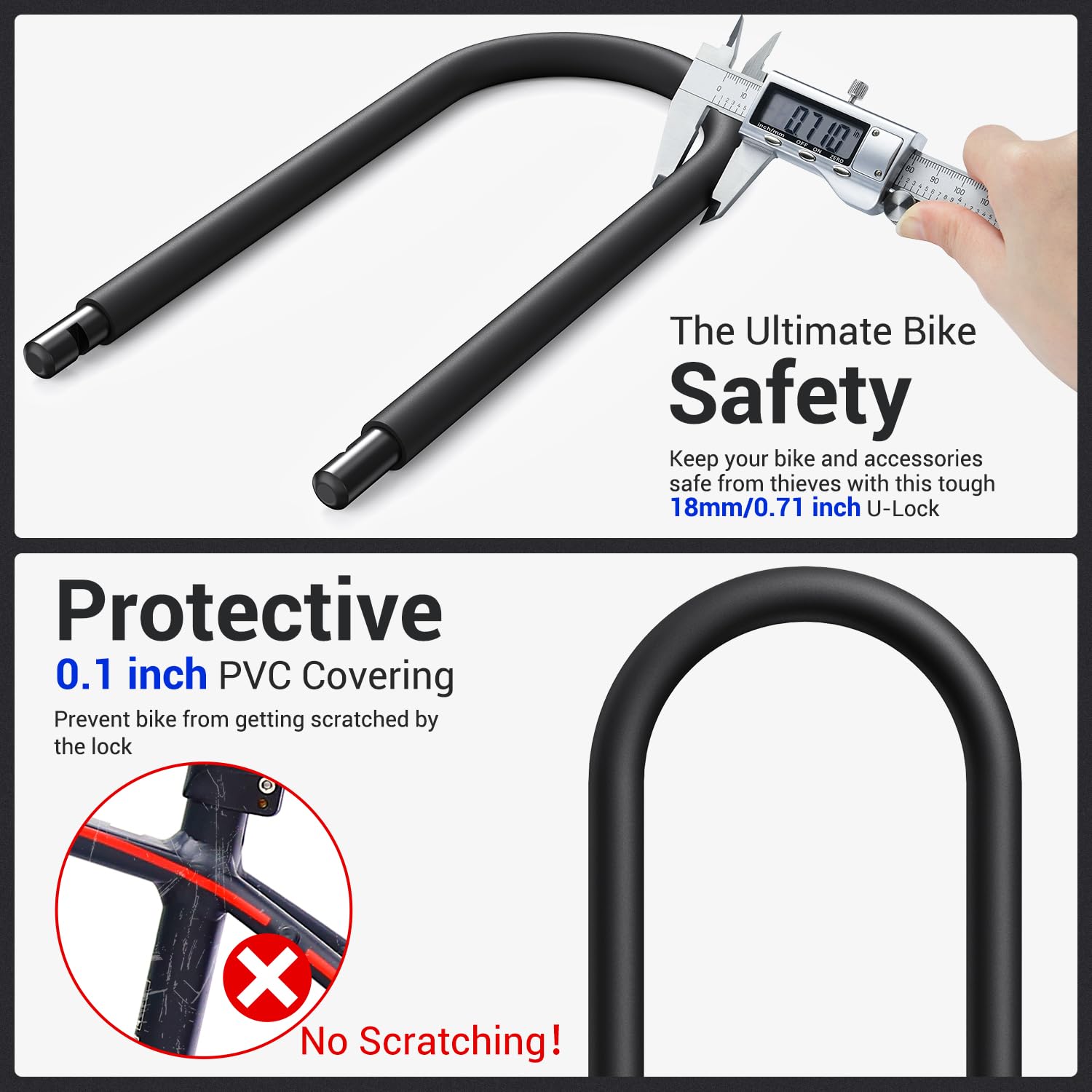 Sportneer Bike Lock: Heavy Duty Bike U Lock with 6ft Security Steel Cable - 18mm Shackle Bicycle U-Locks with Keys and Sturdy Mounting Bracket for Road Mountain Bike Bicycle