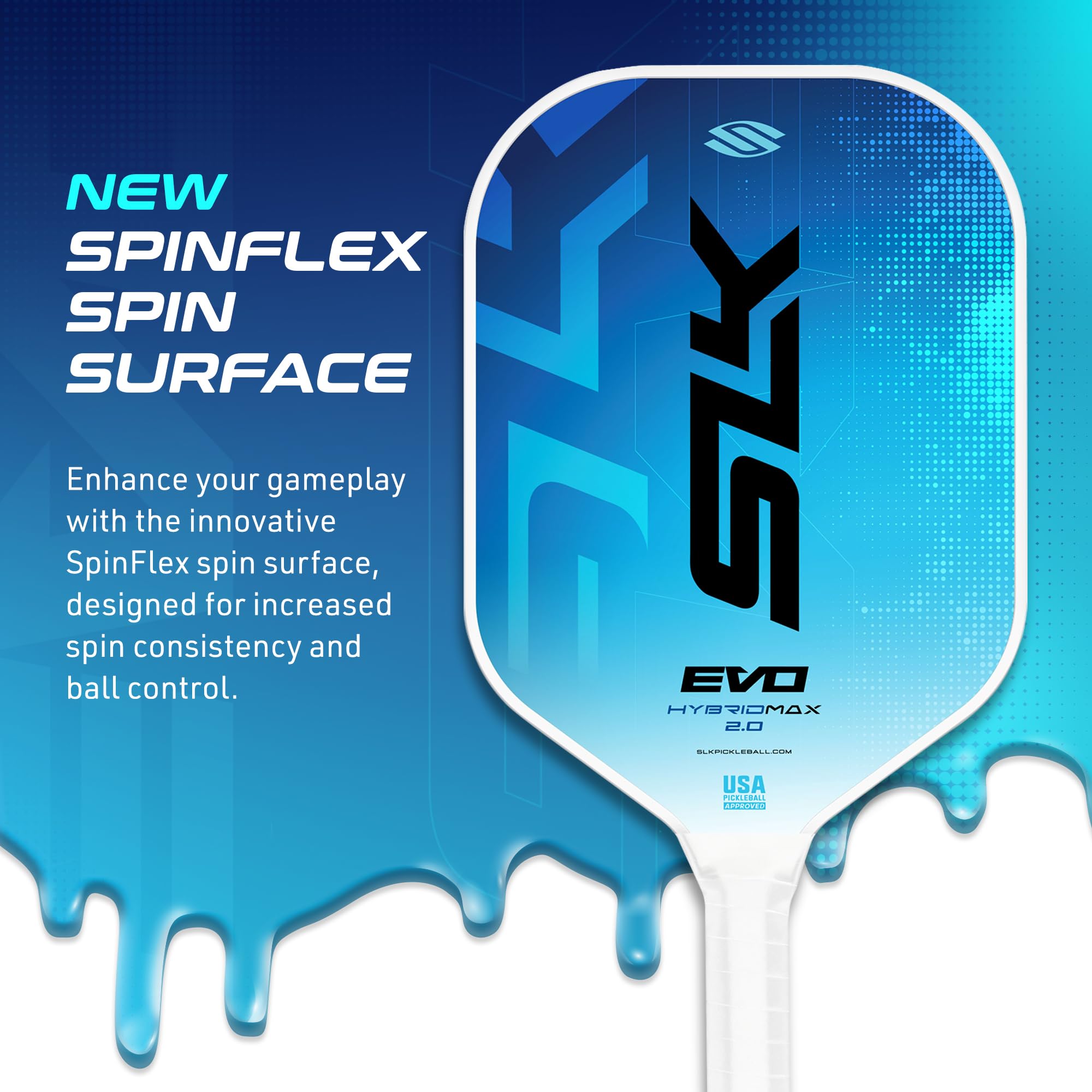 SLK Evo Hybrid MAX Pickleball Paddle by Selkirk Sport | C7-Flex Hybrid Fiberglass Pickleball Paddle Face with Spinflex Surface and Rev-Hybrid Polymer Core | Blue