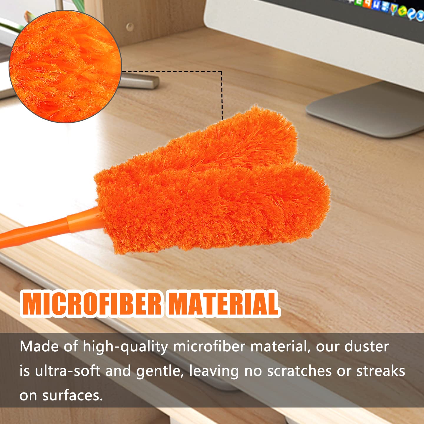 16 inch Microfibre Feather Duster, Big Microfibre Duster Make Home Cleaning More Efficient and Easy, Cleaning Tool for Office, Fan, Car, Computer,Furniture, Sofa, Railing (Orange)