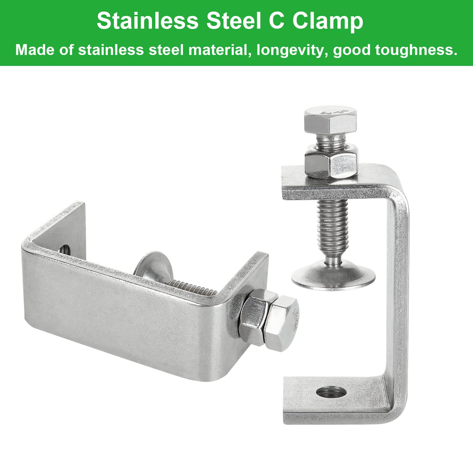 DAJAVE 4 Pack 304 Stainless Steel C Clamp, 2 1/2 Inch Tiger Clamp Heavy Duty Woodworking Clamp with Wide Jaw Openings for Carpentry Woodwork Building Household Desktop