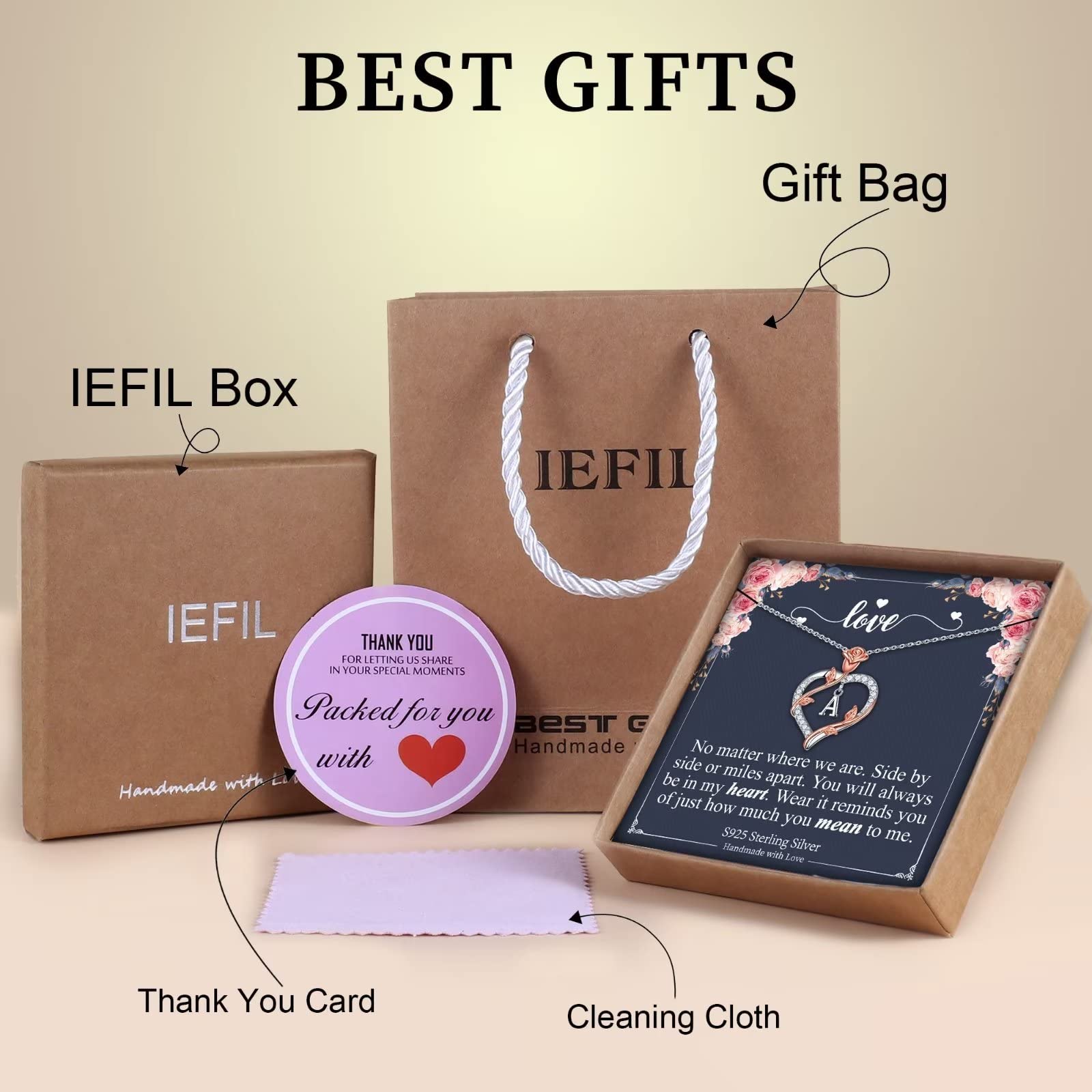 Iefil Wife Christmas Gifts Ideas - Anniversary Women Gifts, Birthday Gifts for Women, Stocking Stuffers for Wife, Christmas Gifts for Her Girlfriend Mom | Rose Heart Initial A Necklaces for Women