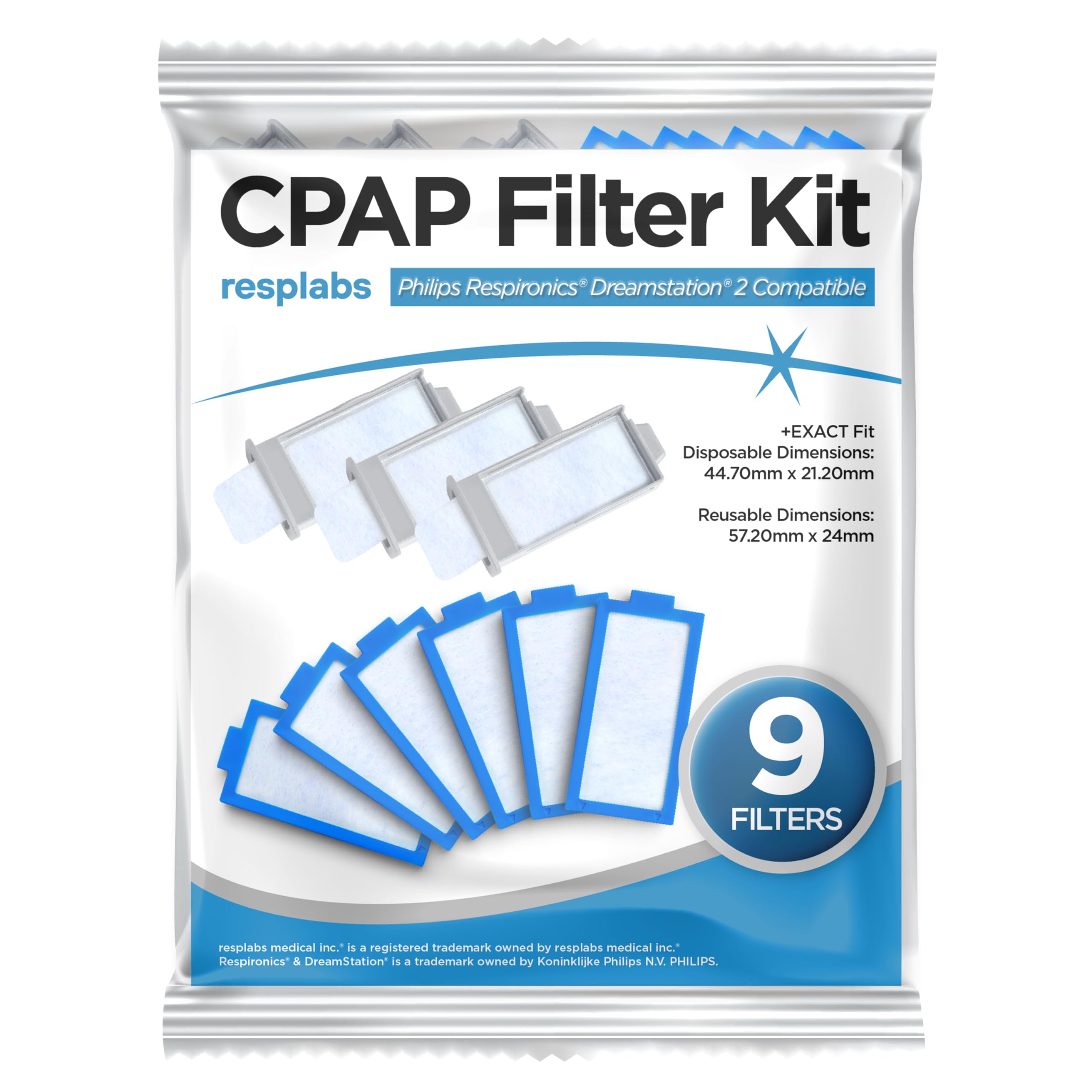 resplabs CPAP Filters Compatible with The Philips Respironics DreamStation 2 Machine. 6 Disposable, 3 Reusable (Pack of 9)