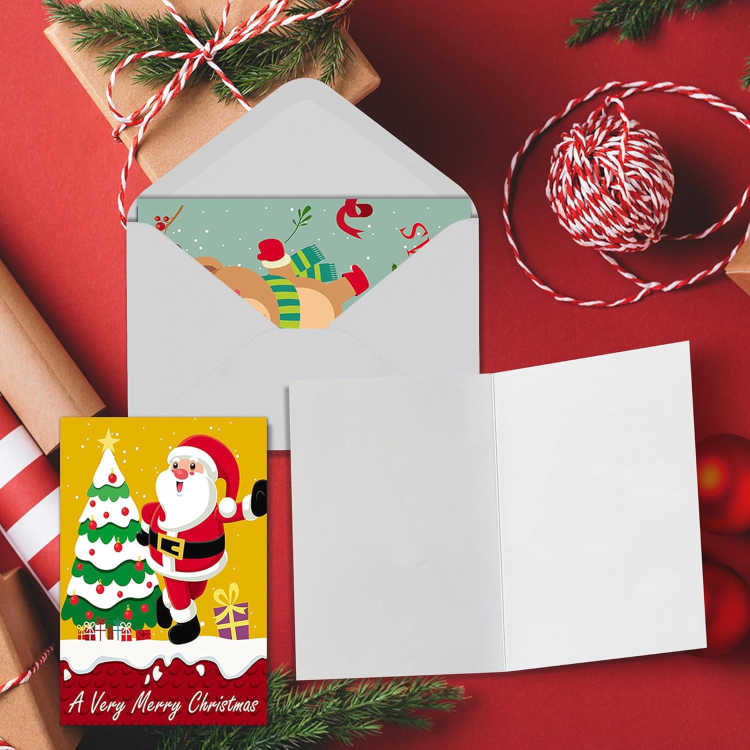 24 Pack Christmas Cards Bulk - 4" x 6" Fun & Festive Designs, Blank Inside, Christmas Holiday New Years Greeting Cards, 6 Assorted Designs Christmas Cards With Envelopes, Winter Cards (Santa Claus)