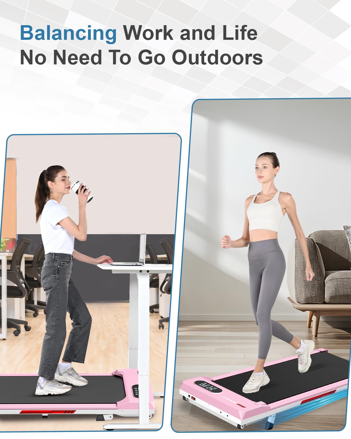 Gywowken Walking Pad with 5% Incline, Under Desk Portable Treadmill for Home Office 4 in 1, Ultra Quiet<45dB, Remote Control, 300+ LB Capacity, Pink