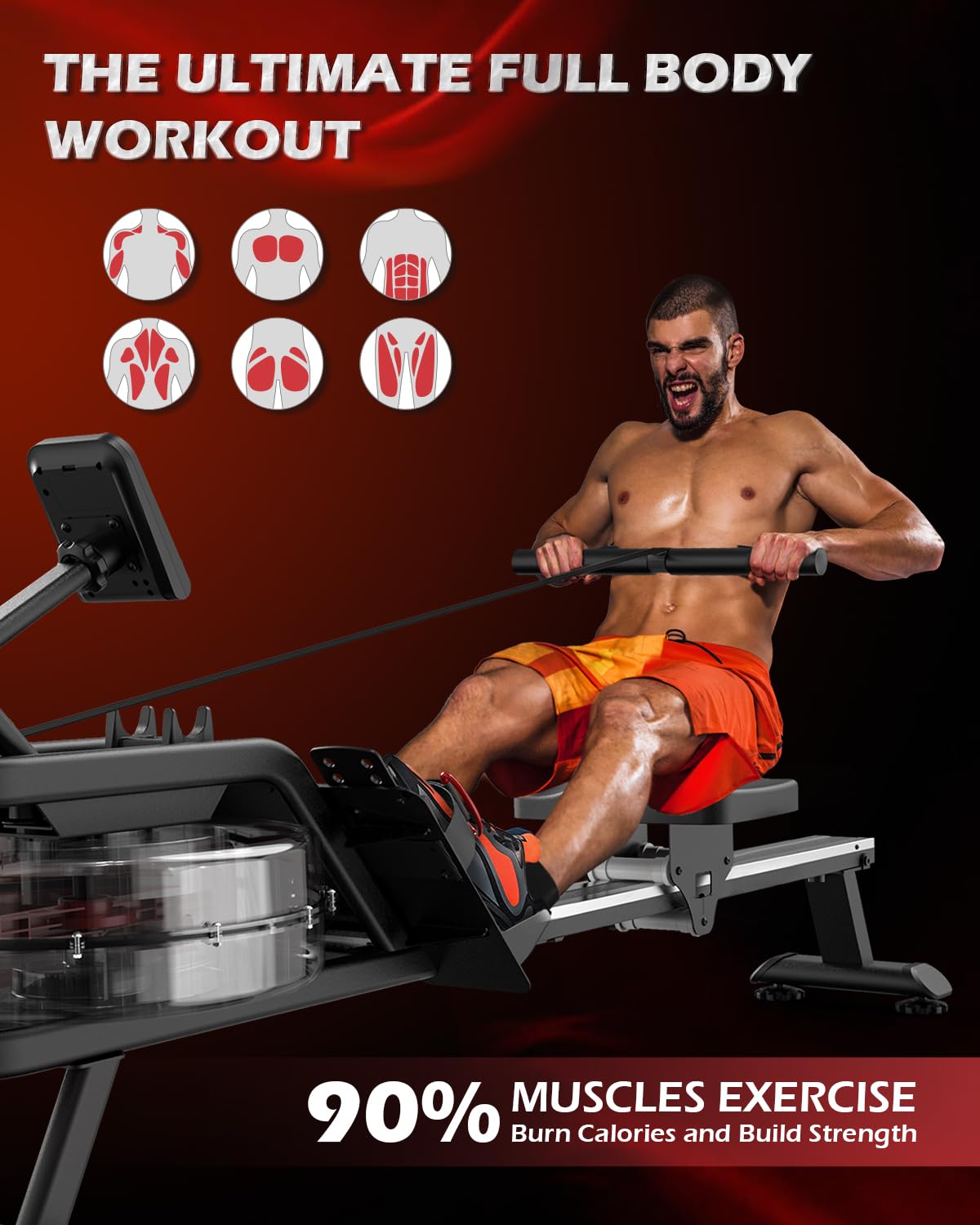 PASYOU Rowing Machines for Home - Row Machine for Cardio Training, Water Rowing Machines with Dedicated Monitor & Bluetooth, 350LBS Weight Capacity