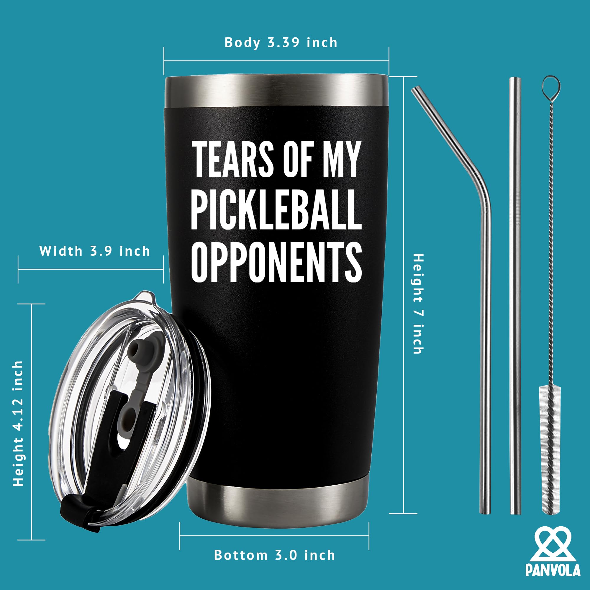 Panvola Tears of My Pickleball Opponents Tumbler Sports Player Gifts For Dad Mom Grandpa Grandma Vacuum Insulated Stainless Steel Tumbler With Removable Lid And Straw (20 oz)