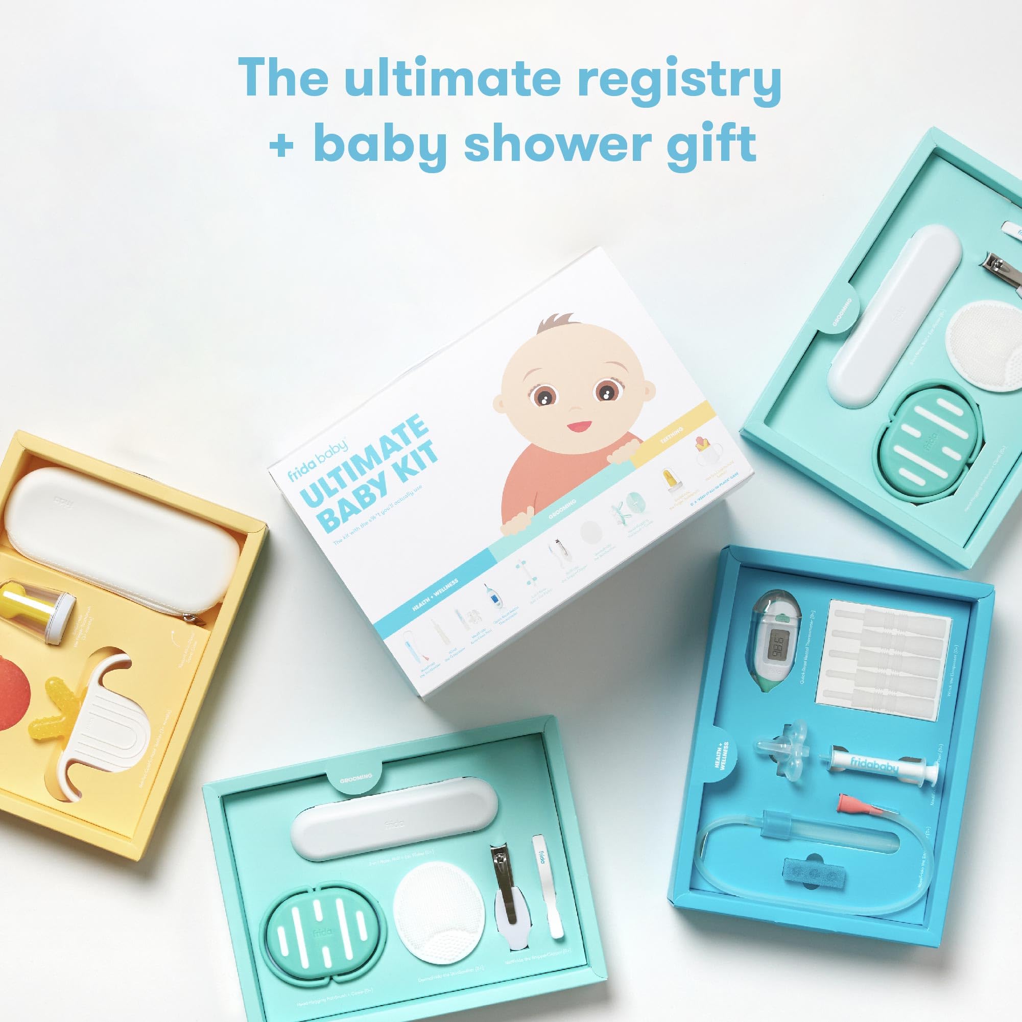 Frida Baby Ultimate Baby Kit | Baby Essentials Gift Set Includes Wellness, Sick Day, Gas Relief Essentials, Grooming Tools & Teething Toys