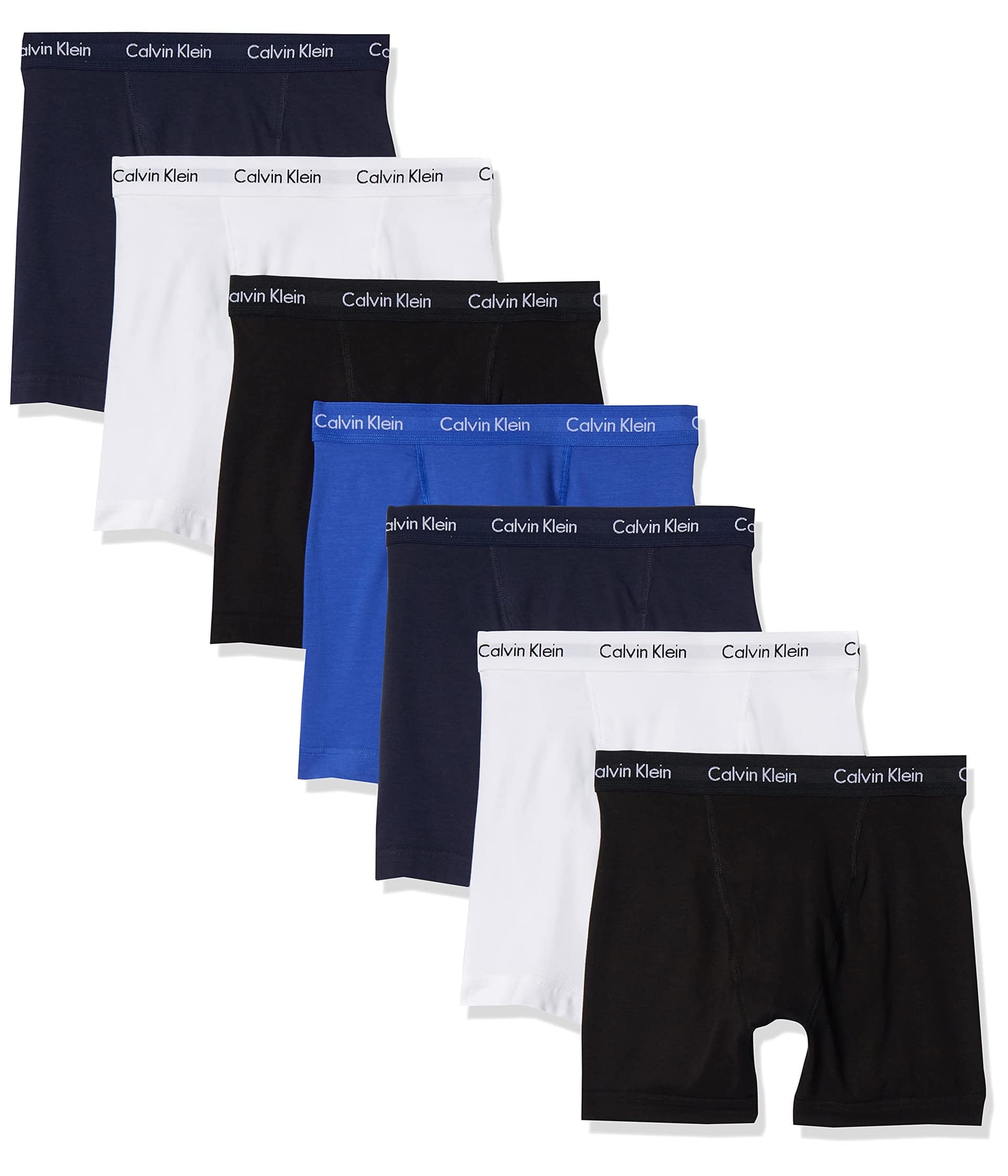 Calvin Klein Men's Cotton Stretch Megapack Boxer Briefs, Black (2)/White (2)/Blue Multi (3) 7 Pack, L