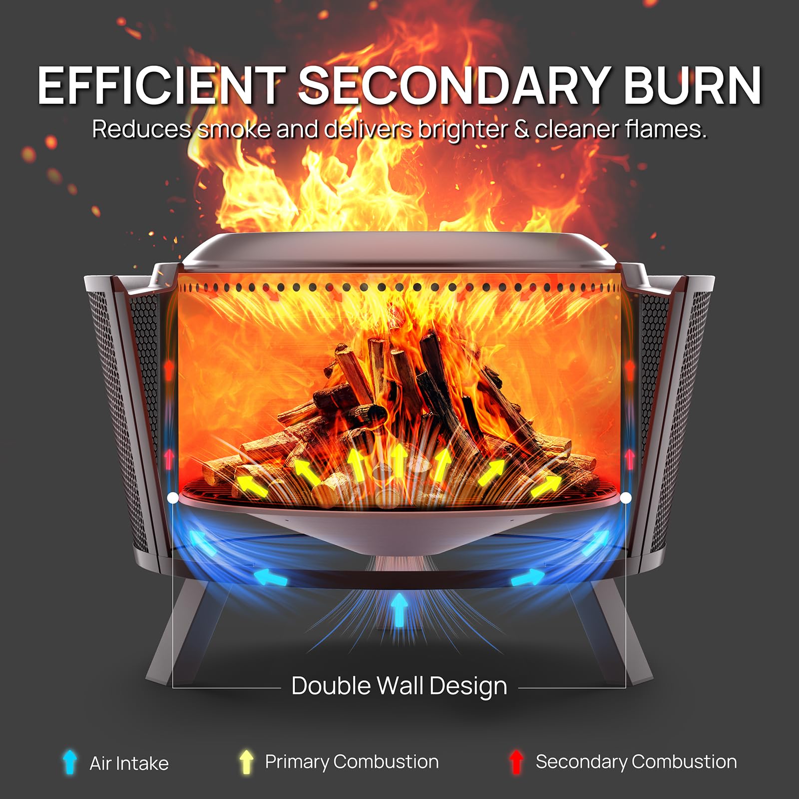 TURBRO 29 Inch Smokeless Fire Pit for Outdoor Wood Burning, Stainless Steel Camping Stove with Stand, Removable Ash Pan, Waterproof Storage Bag, Pluto R29, Black