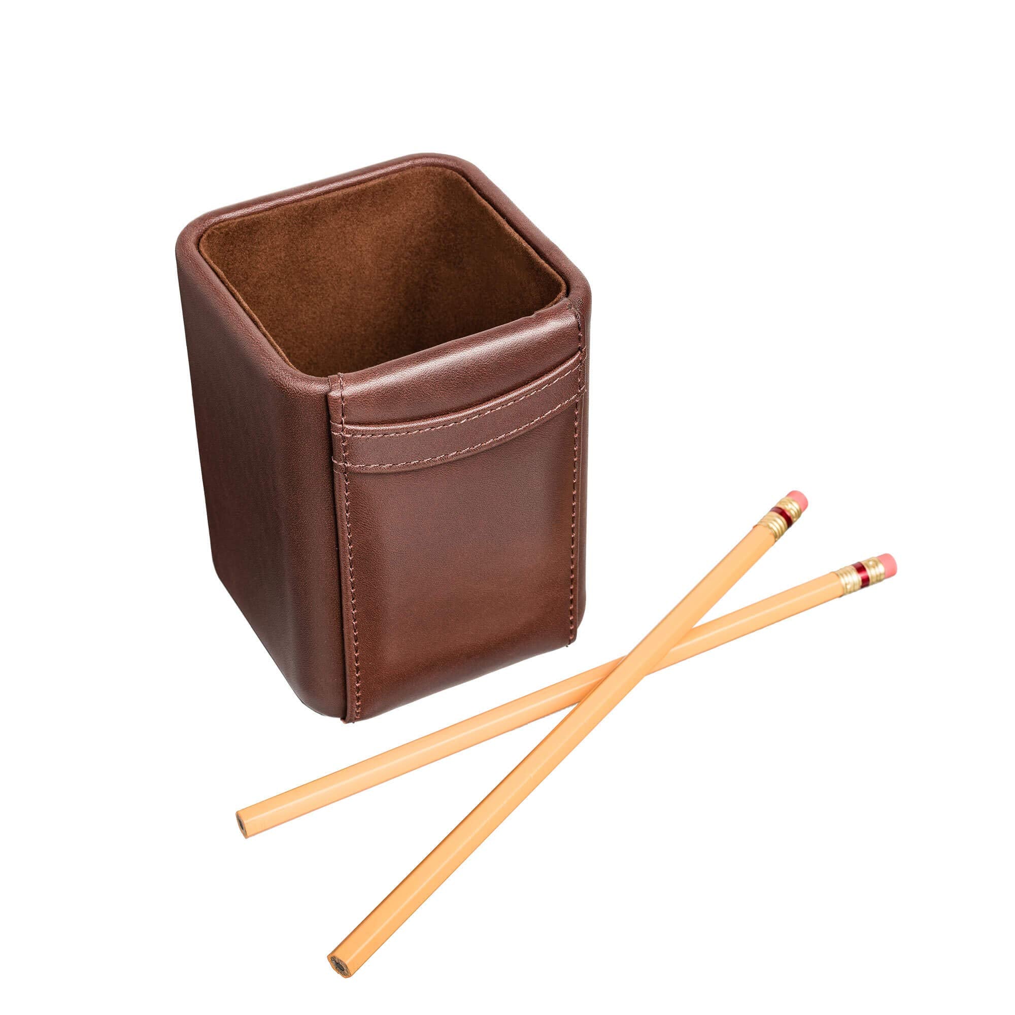 Dacasso Leather Luxury Cup Storage for Pens, Pencils, & Office Accessories, 3.25L X 3.25" W X 4.25" H, Chocolate Brown