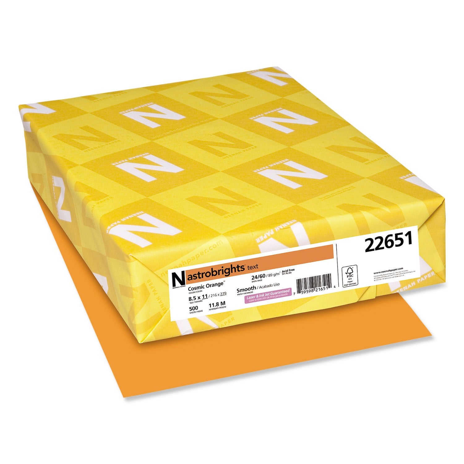 Neenah Paper 22651 Color Paper, 24lb, 8 1/2 x 11, Cosmic Orange, 500 Sheets