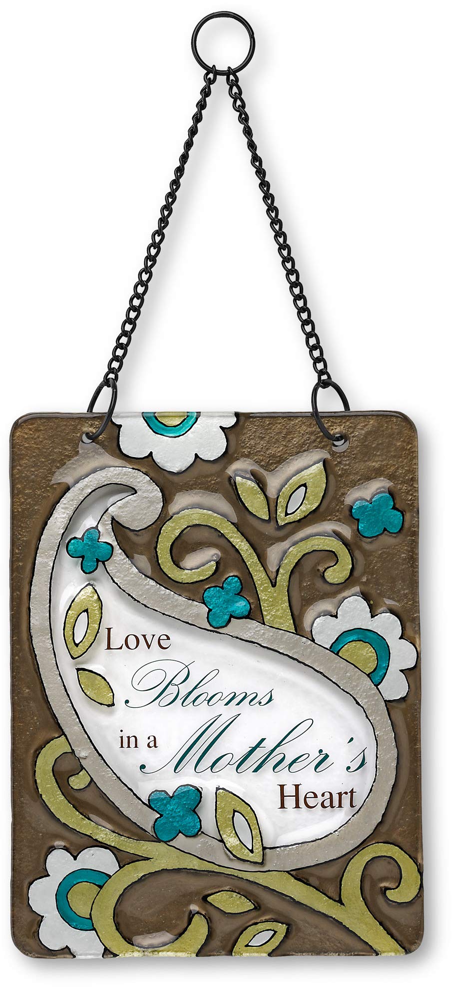 Pavilion Gift Company Mother Hanging Glass Plaque, 6 by 8-Inch, Love Blooms In a Mother's Heart