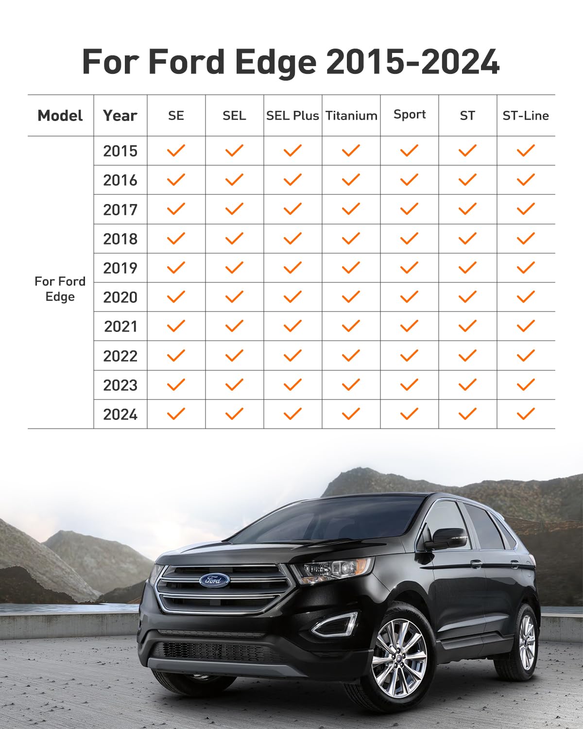 for Ford Edge Floor Mats Trunk Mat 2024 2023 2022 2021 2020 2019 2018 2017 2016 2015, for Ford Edge ST Floor Mats 2024 2015-2023, Custom Fit All-Weather Mats for Edge Accessories 2015-2024