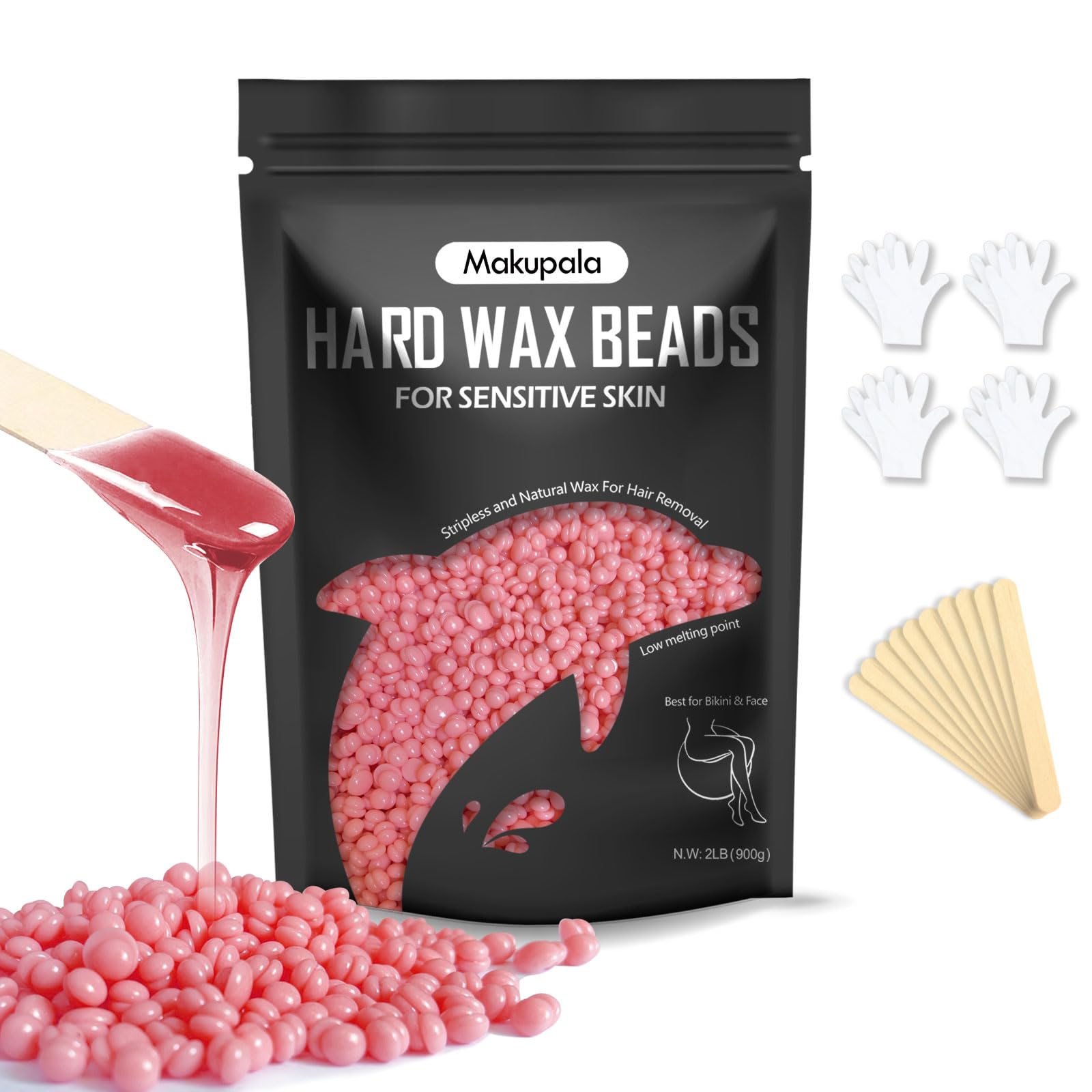 2lb Pink Hard Wax Beads for Sensitive Skin and 2.4lb Unscented Stripless Wax Beans for Bikini