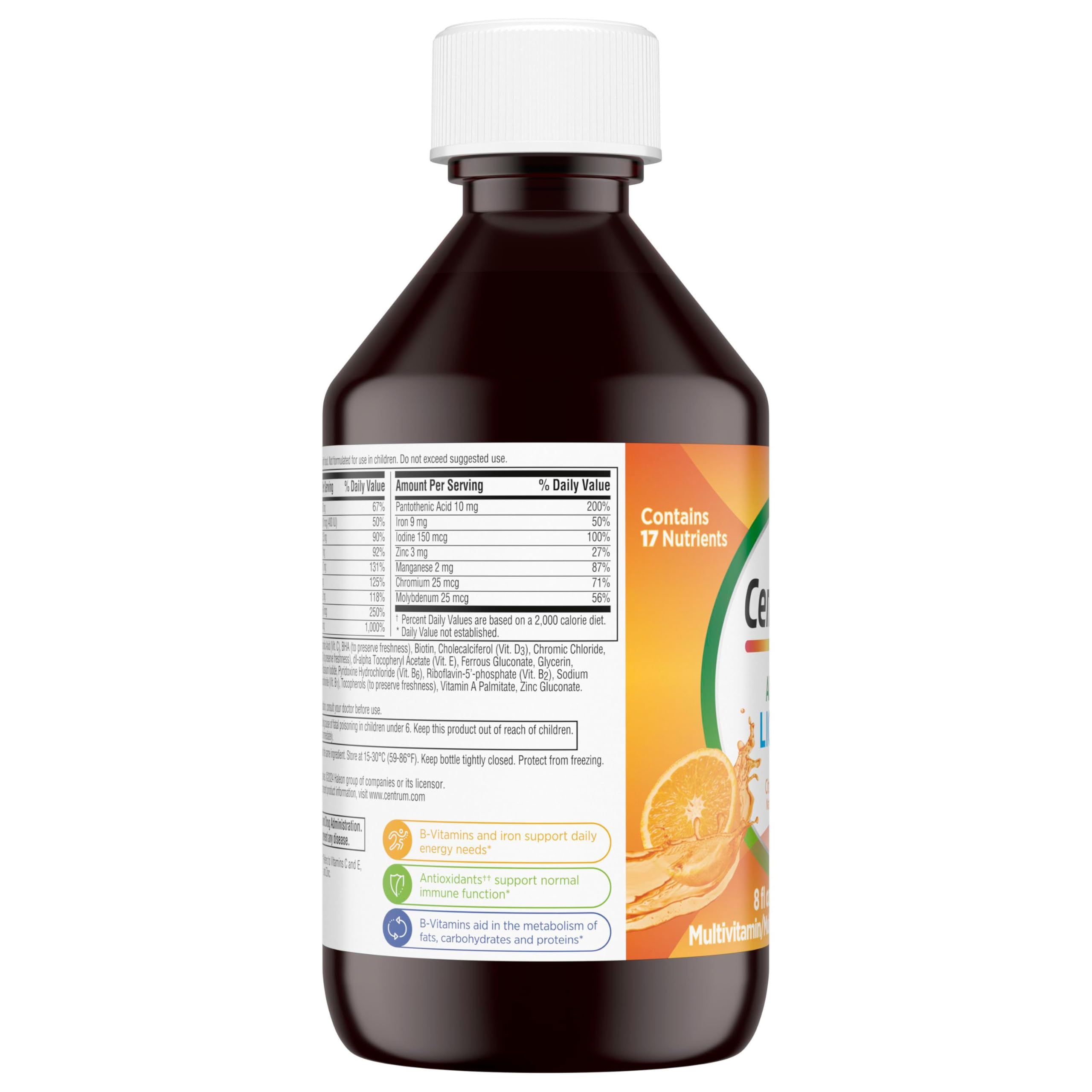 Centrum Liquid Multivitamin for Adults, Multivitamin/Multimineral Supplement with B Vitamins and Antioxidants, Citrus Flavor - 8 Fl Oz