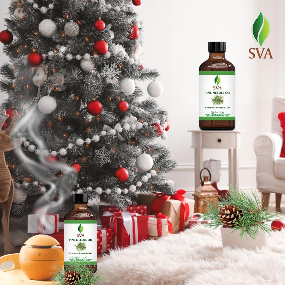 SVA Pine Needle Essential Oil – 4 Fl Oz – 100% Natural Pine Needle Oil - for Diffuser, Hair Care, Face, Skin Care, Aromatherapy, Scalp and Body Massage, Soap and Candle Making – with Dropper