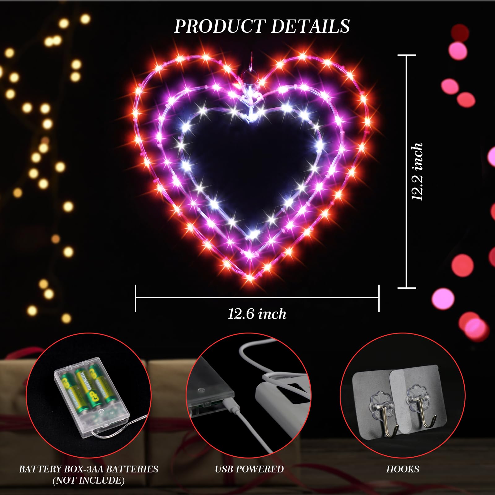 ILLUMINEW 2 Pack Valentine's Day Window Lights, 8 Lighting Modes Valentine's Day Decoration Heart Lights, 12 Inch LED Hanging Iron Frame Decor for Wedding Holiday Indoor Outdoor Party