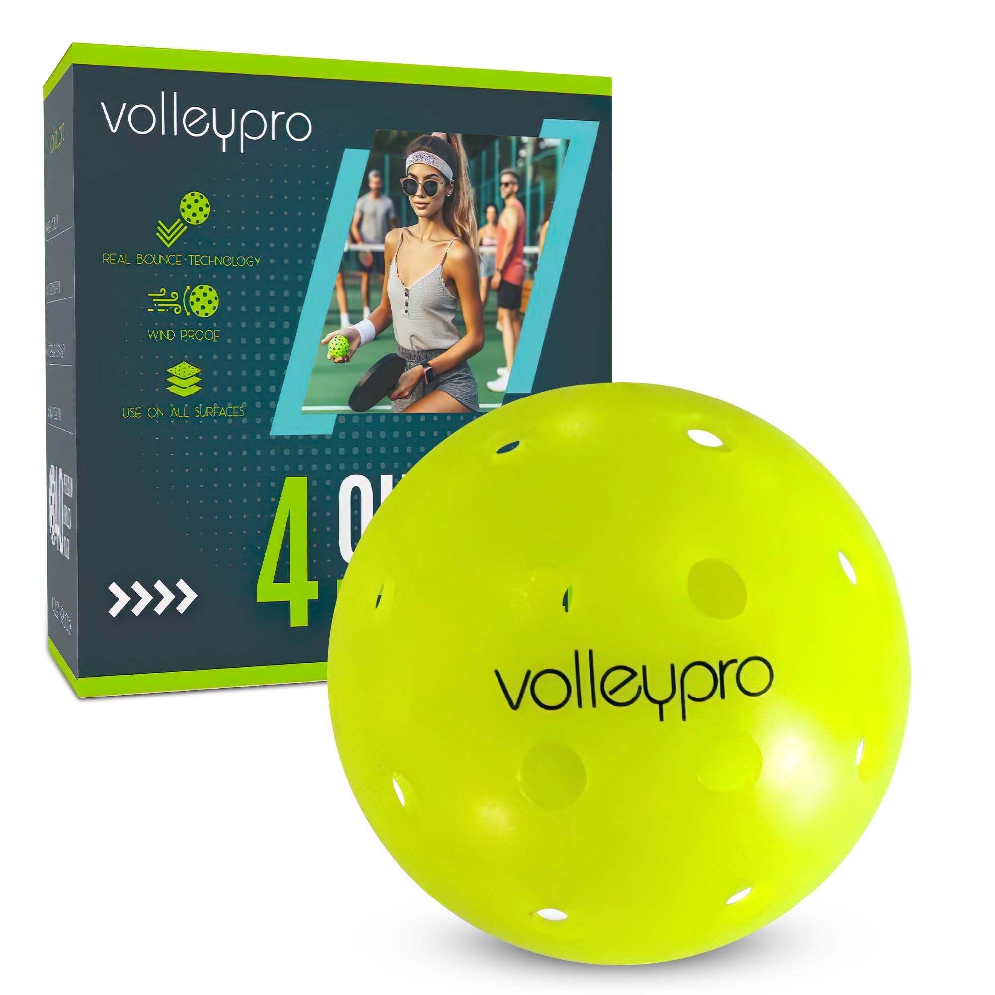 Volley Pro 4-Pack Outdoor Pickleballs: Ultimate Quality, Precision-Balance, and Durability for Confident Competition