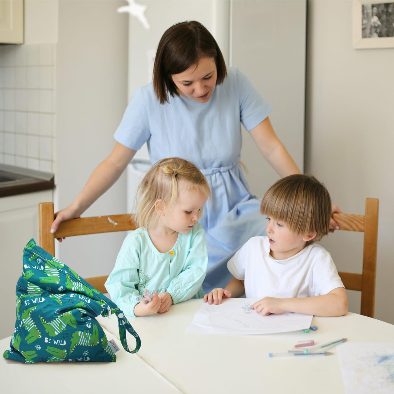 ALVA ALVABABY 3pcs Cloth Diaper Wet Dry Bags Waterproof Reusable with Two Zippered Pockets Travel Beach Pool Daycare Soiled Baby Items Yoga Gym Bag for Swimsuits or Wet Clothes 3L-ZM16A