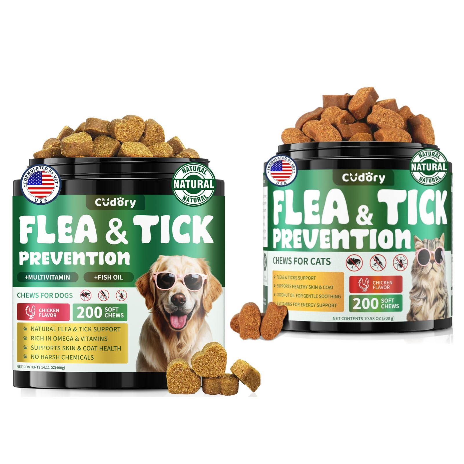 Flea and Tick Prevention for Dogs & Flea and Tick Chews for Cats, Soft Chews Natural Flea Tick Support for Cat God All Breeds & Ages