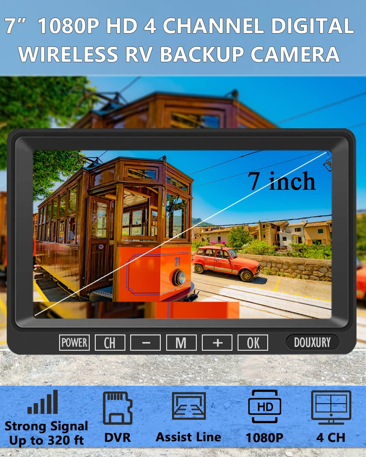 FHD 1080P 2 Digital RV Wireless Backup Camera System for RV Trailer Truck Bus Motorhomes 5th Wheels 4CH 7'' Monitor Highway Monitoring System IP69K Waterproof Super Night Vision Strong Signal