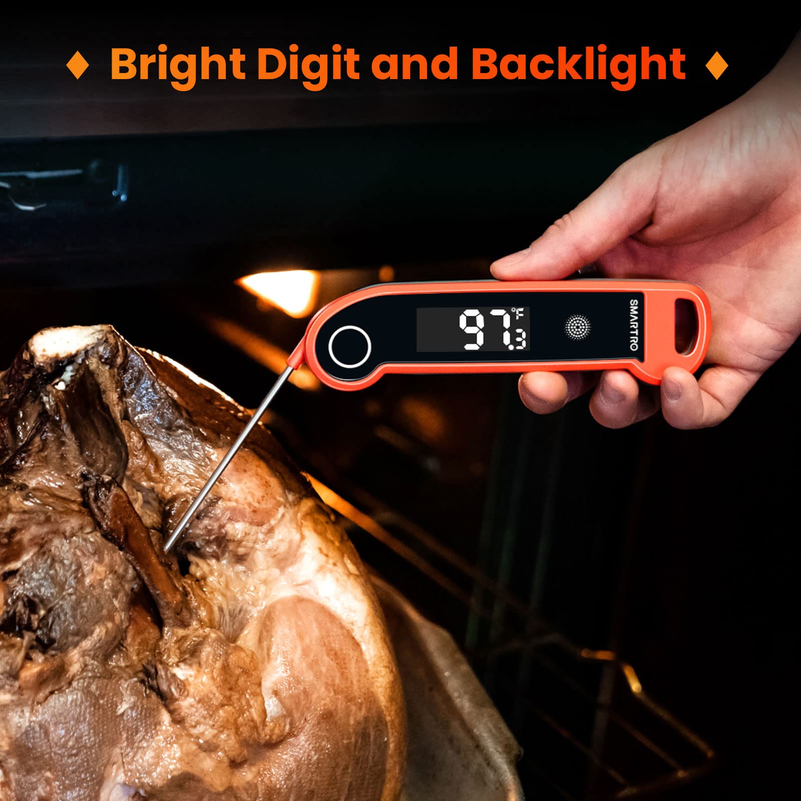 SMARTRO ST49 Digital Thermocouple Instant-Read Meat Thermometer with Ambidextrous Backlit for Food, Grilling, BBQ, Kitchen Cooking, Oil Deep Frying and Candy