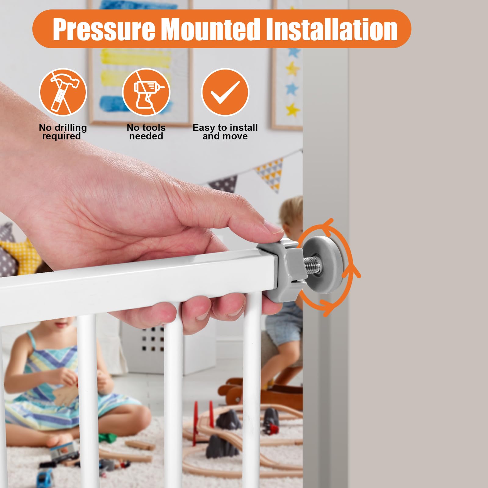 keny 29"-42.5" Baby Gate for Stairs, Auto Close Safety Dog Gate, Pressure Mounted Easy Walk Through Pet Gate for Doorways, Durable Safety Stair Gate, 30" Tall, White