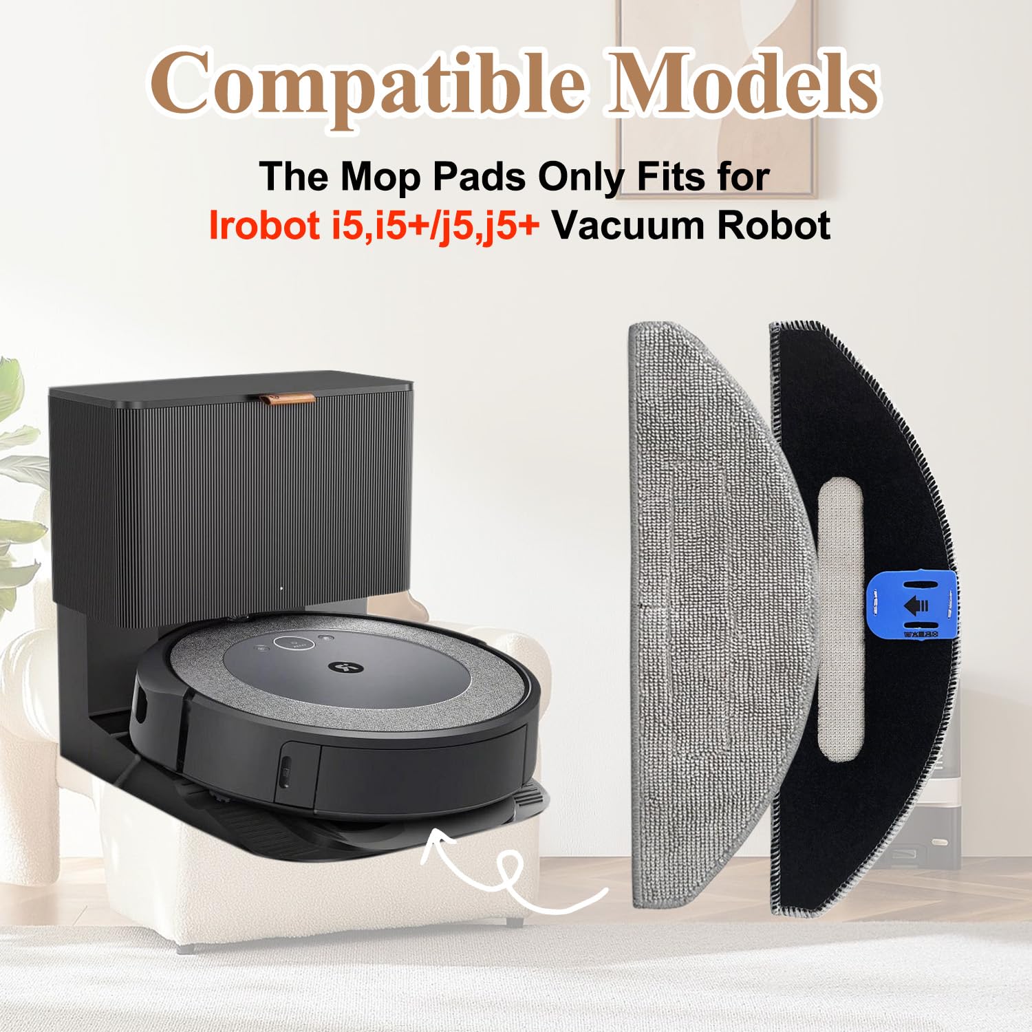 4Pc Replacement Mop Pads Cloth Compatible with Irobot Roomba Combo I5, I5+,J5, J5+ Robot Vacuum Cleaner, Washable & Reusable Microfiber Cleaning Pads