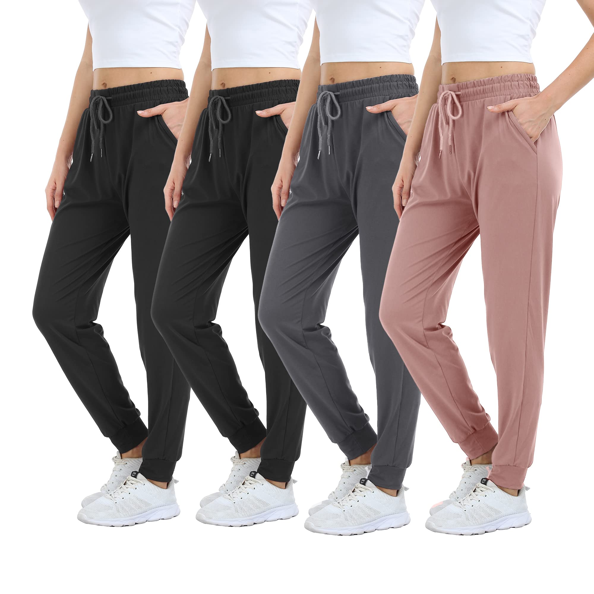 Mgput 4 PCS Women's Joggers Pants with Pockets-Women Lightweight Sweatpants for Running Yoga Athletic Casual Pants(TYP601-S/M 2B/GR/LPUR)