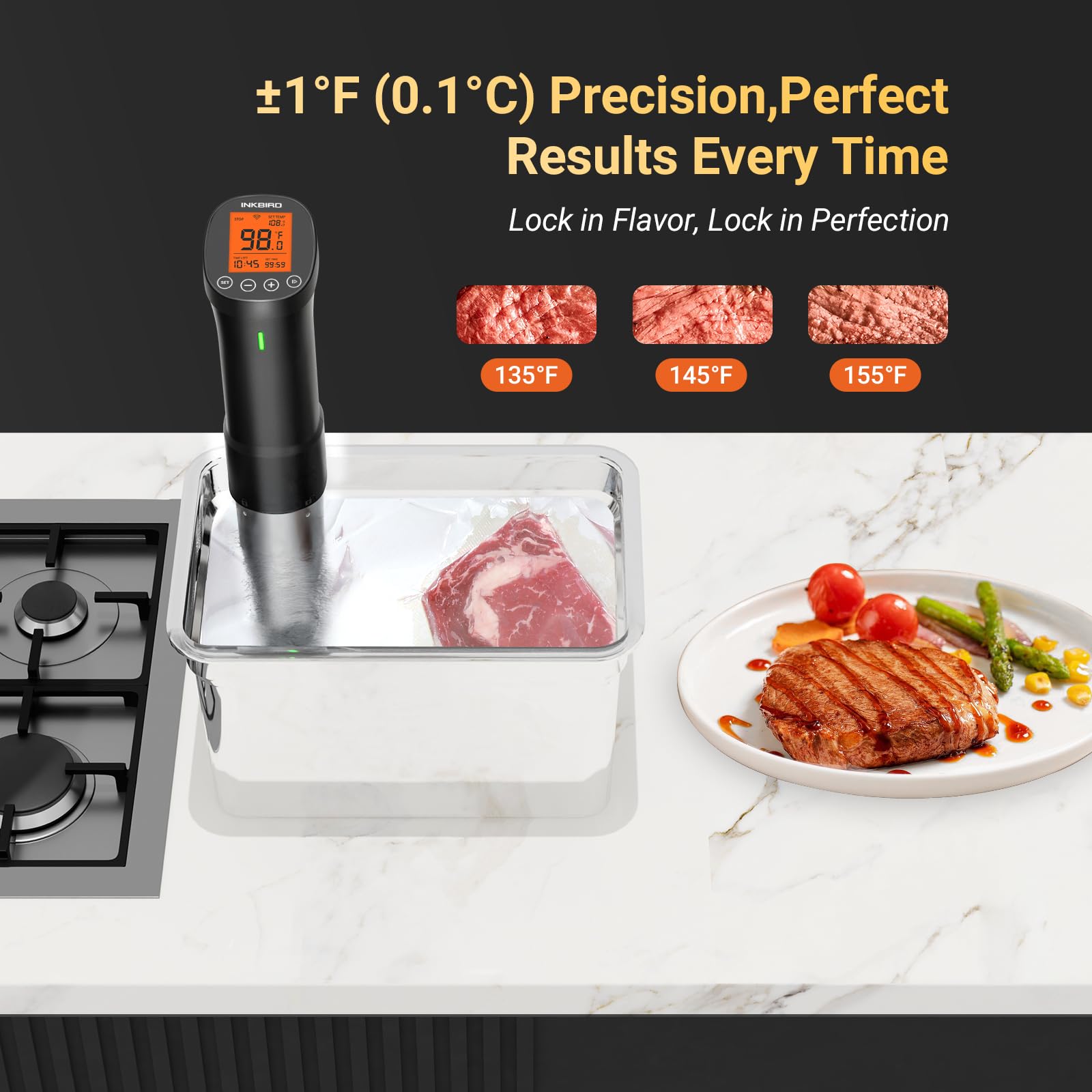 2.4G WIFI Sous Vide Cooker INKBIRD Sous Vide Machine with APP Control, 1000 Watts Immersion Circulator with APP Recipes Timer Alarm Mobile Notification, 3D Water Fast Heating Ultra-Quiet