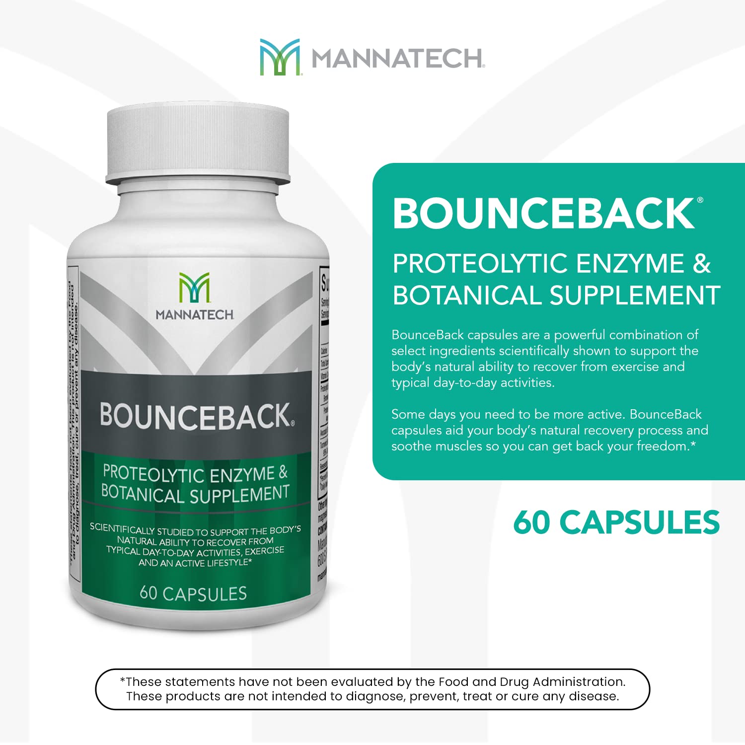 BounceBack by Mannatech with Proteolytic Enzyme Blend, Phytosterol Blend and Turmeric Extract Supports Optimal Joint & Cartilage Health, 60 Capsules