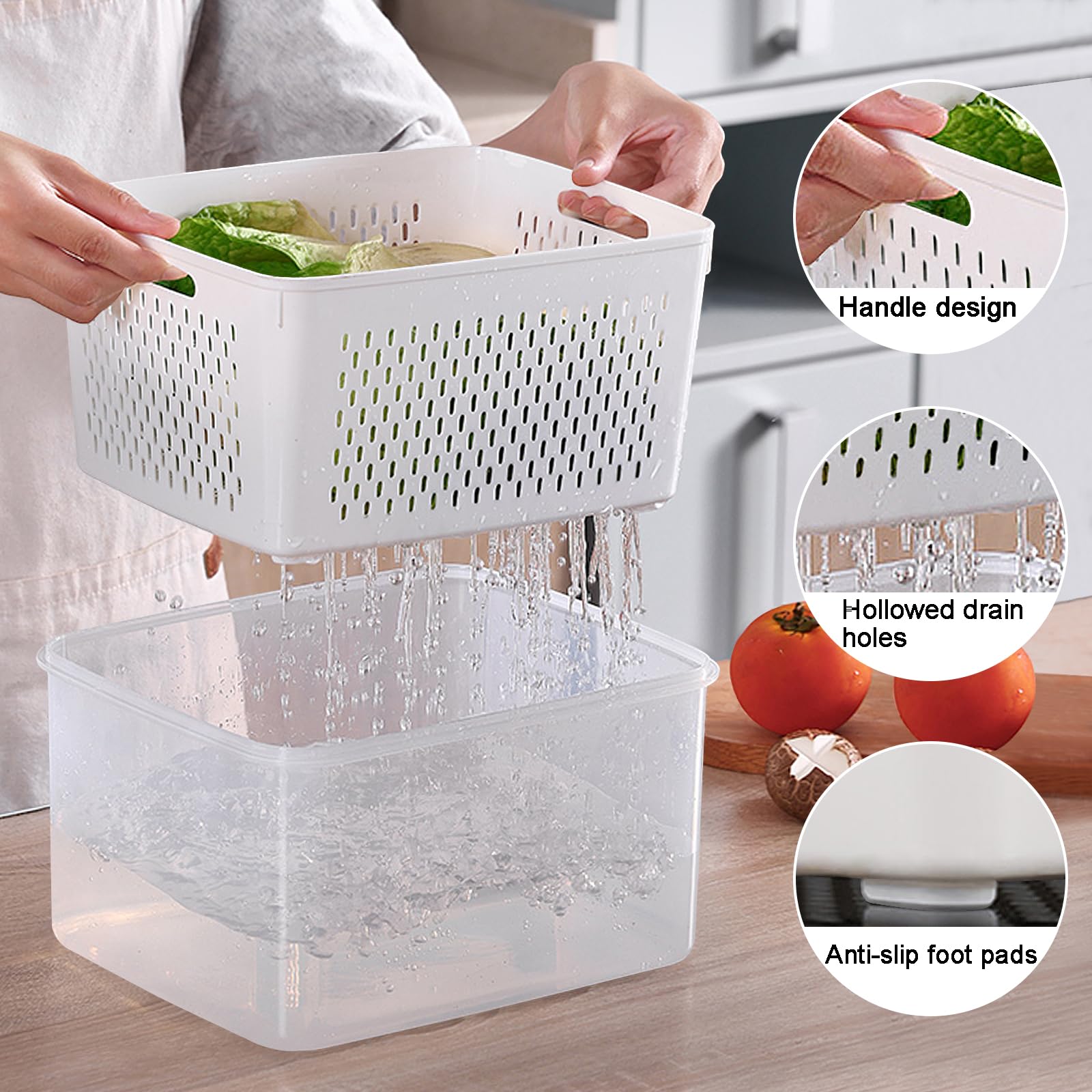 3 Pack Fruit Storage Containers for Fridge with Removable Colanders,Handle design Storage Containers with ventilation port - Dishwasher safe Produce Containers Keep Fruits Vegetables Berry Fresh longe