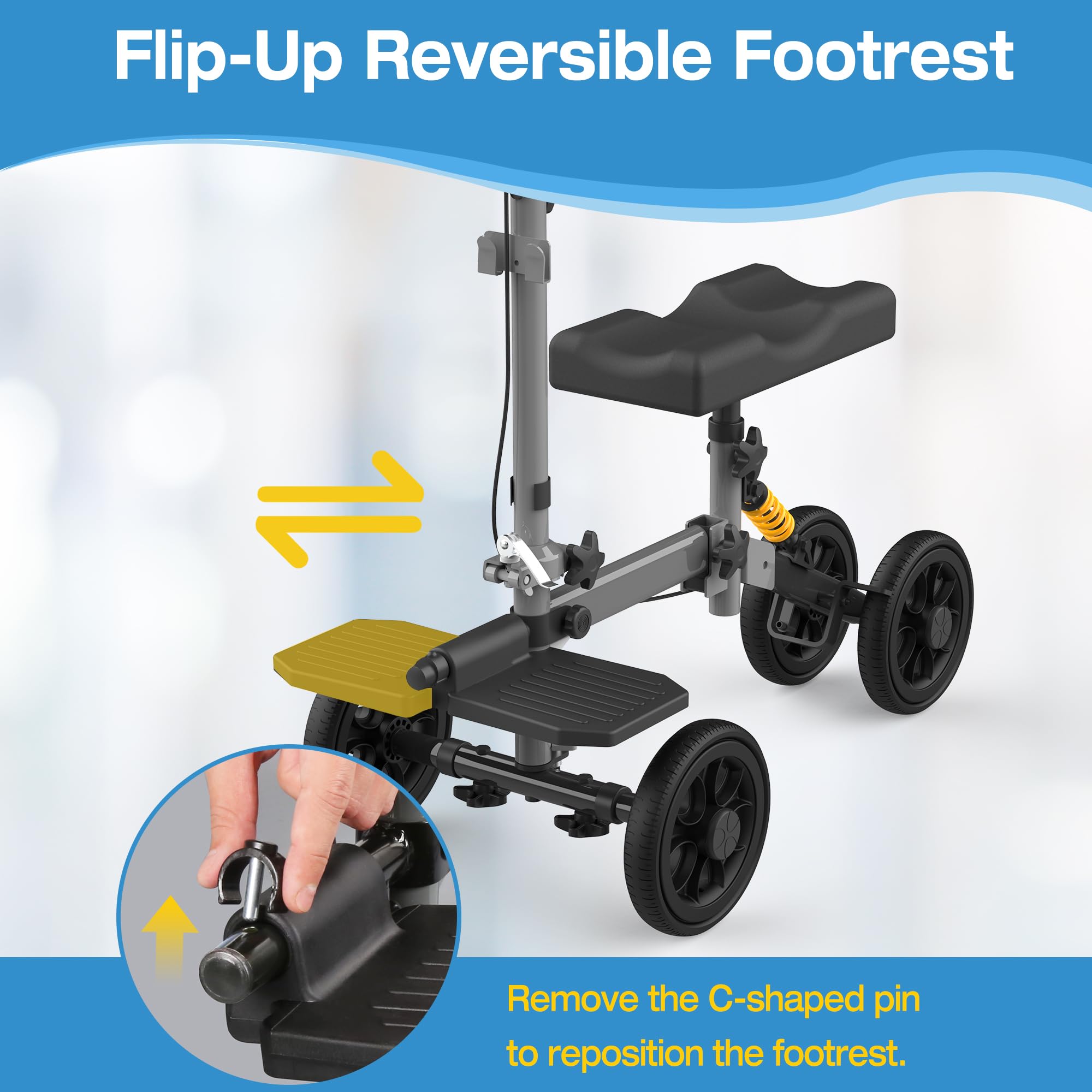 ProTraverse All Terrain Knee Scooter,Foldable & Steerable Knee Walker with Comfort Knee Pad, Dual Brakes,Crutch Alternative for Broken Foot & Ankle Recovery,Grey