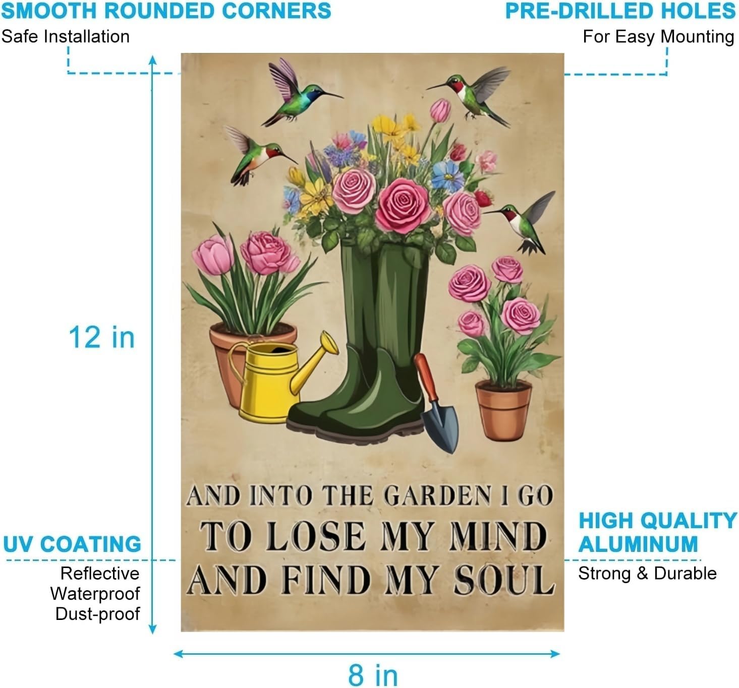 Carastora Garden Metal Sign – Vintage Tin Wall Decor with Inspirational Nature Theme, Rustic Yard Art for Outdoor, Patio, or Greenhouse, 8x12 Inch