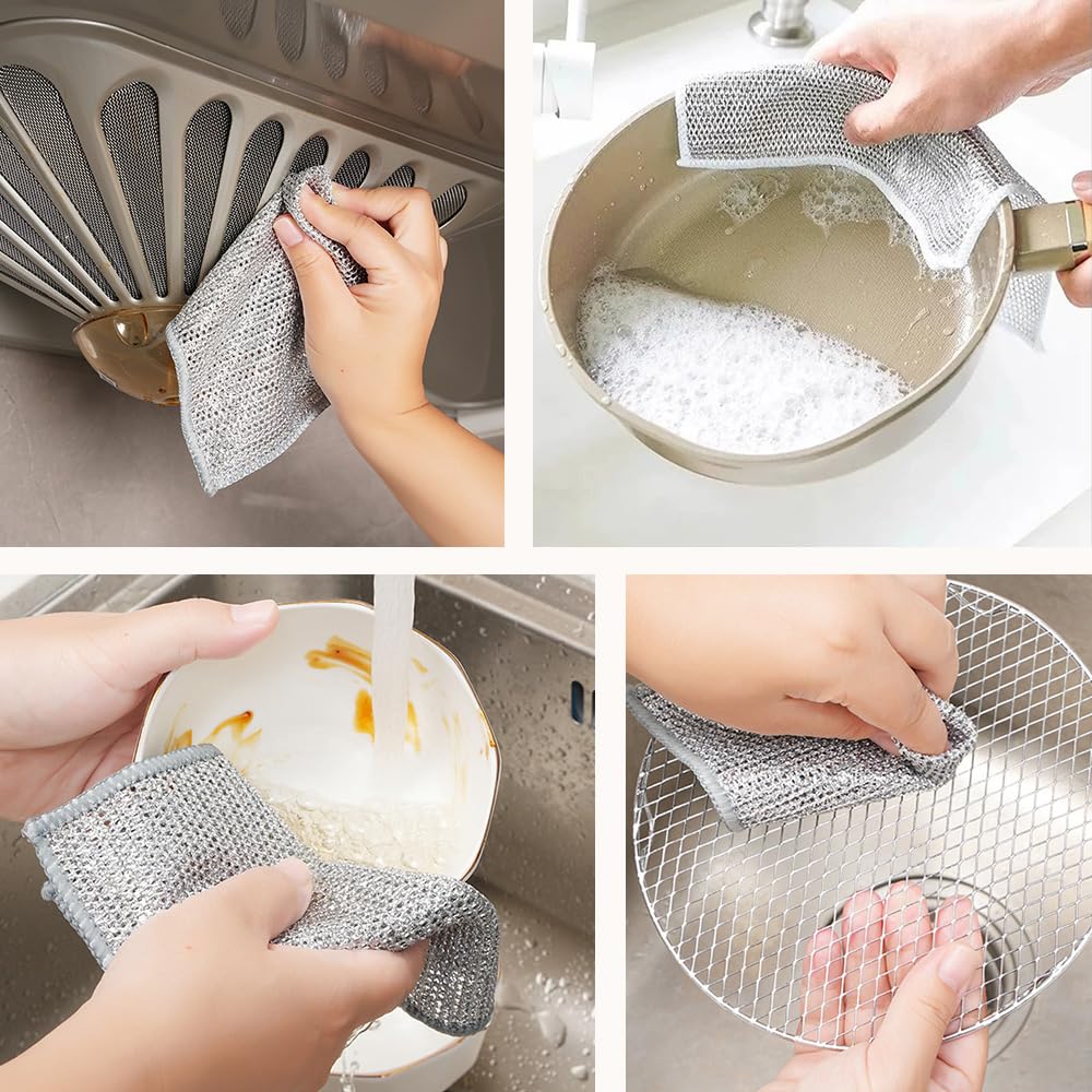 Multipurpose Wire Dishwashing Rags, 2024 New Scrubbing Wire Dishwashing Rags Non-Scratch Wire Dishcloth, Premium Metal Wire Dishwashing Cloth Scrubs Cleans for Dishes, Sinks (5 Pcs)