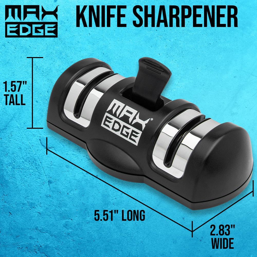 Max Edge Knife Sharpener | Precise Sharpening | Revive Dull Blades with Ease | Diamond & Ceramic Grinding Wheels | Suction Cup Base | Compact Design | 5.51" Length | 1.57 Height | 2.83" Width