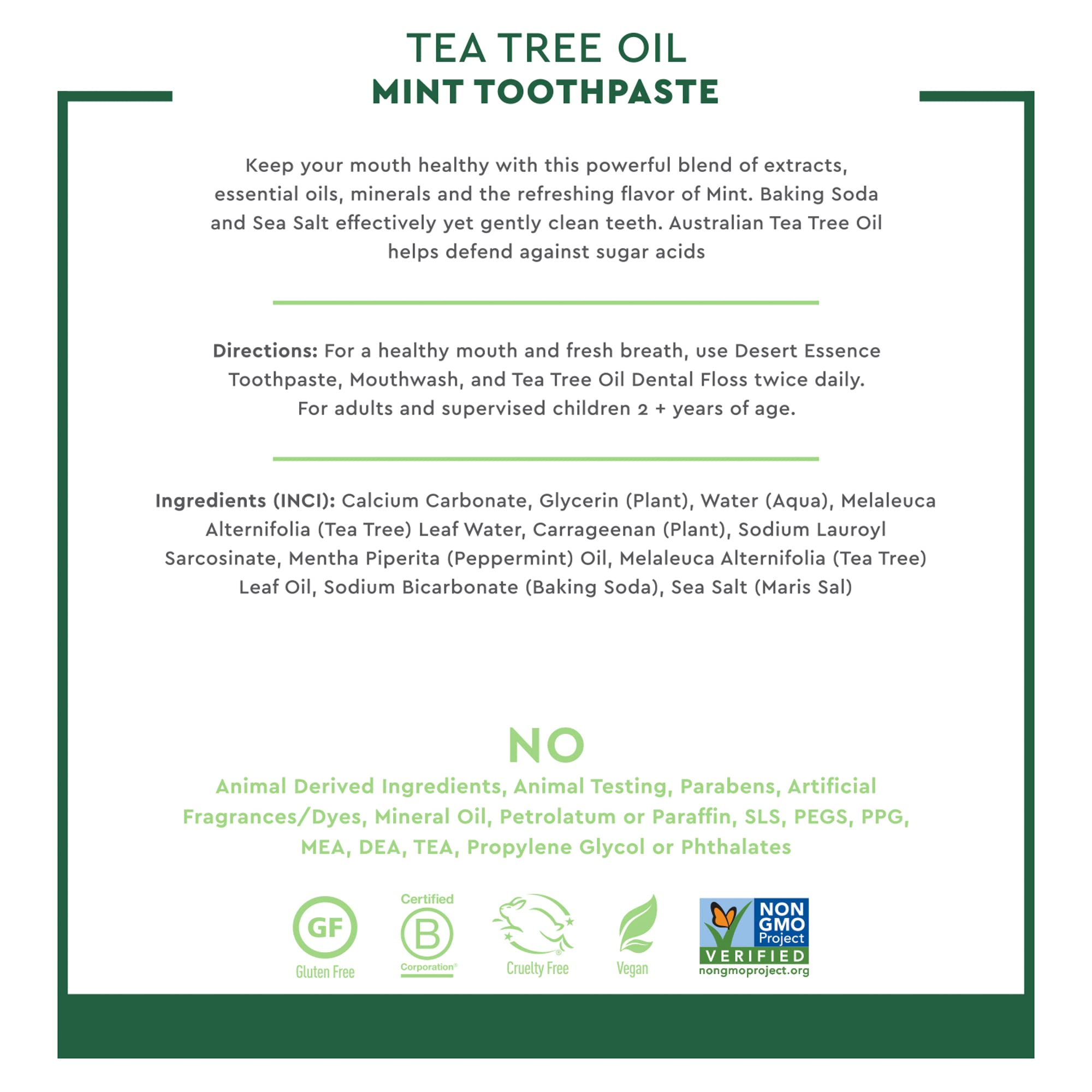 Desert Essence Tea Tree Oil Toothpaste - Mint - 18.75 Oz (6.25 Oz * Pack of 3) - Refreshing Taste - Deep Cleans Teeth & Gums - Helps Fight Plaque - Sea Salt - Pure Essential Oil - Baking Soda