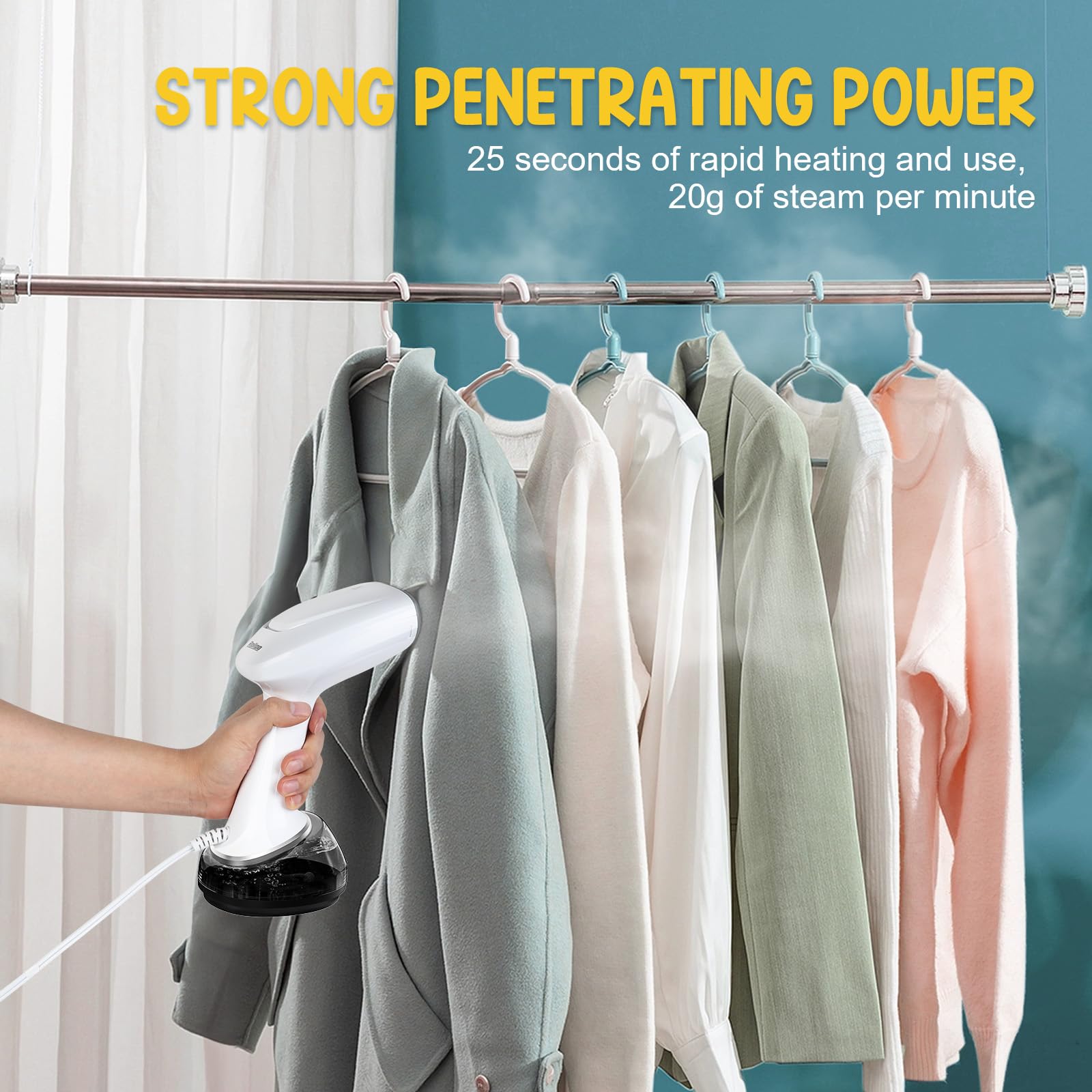 Rolipo Steamer for Clothes 1200W, Clothes Steamer for Home, Office, Travel, Compact and Portable Travel Garment Steamer, Upgraded Large Capacity Water Tank, Wrinkle Remover, White