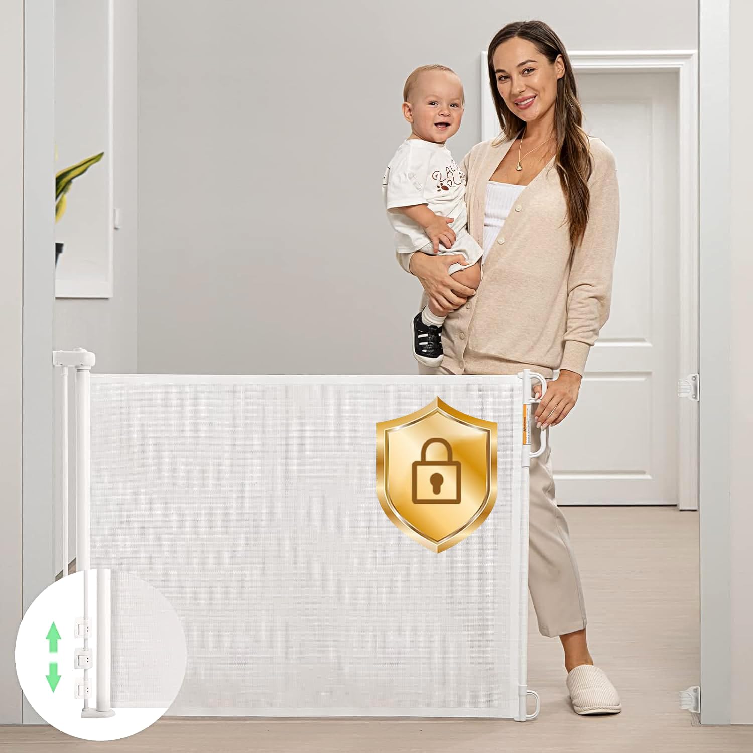 Retractable Baby Gate, Momcozy Mesh Baby Gate or Mesh Dog Gate, 33" Tall,Extends up to 55" Wide, Child Safety Gate for Doorways, Stairs, Hallways, Indoor/Outdoor