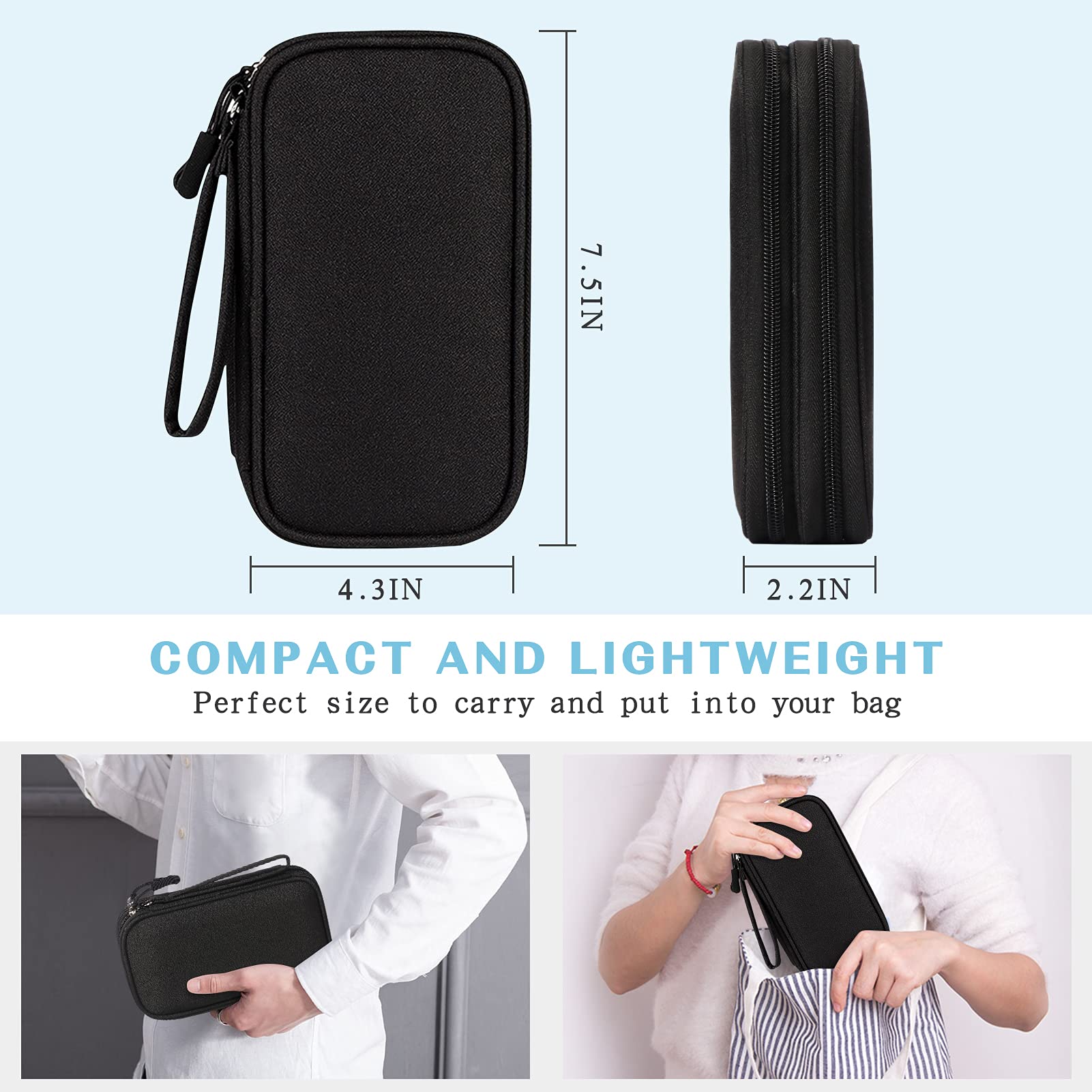 FYY Travel Cable Organizer Pouch Electronic Accessories Carry Case Portable Waterproof Double Layers All-in-One Storage Bag for Cord, Charger, Phone, Earphone Black