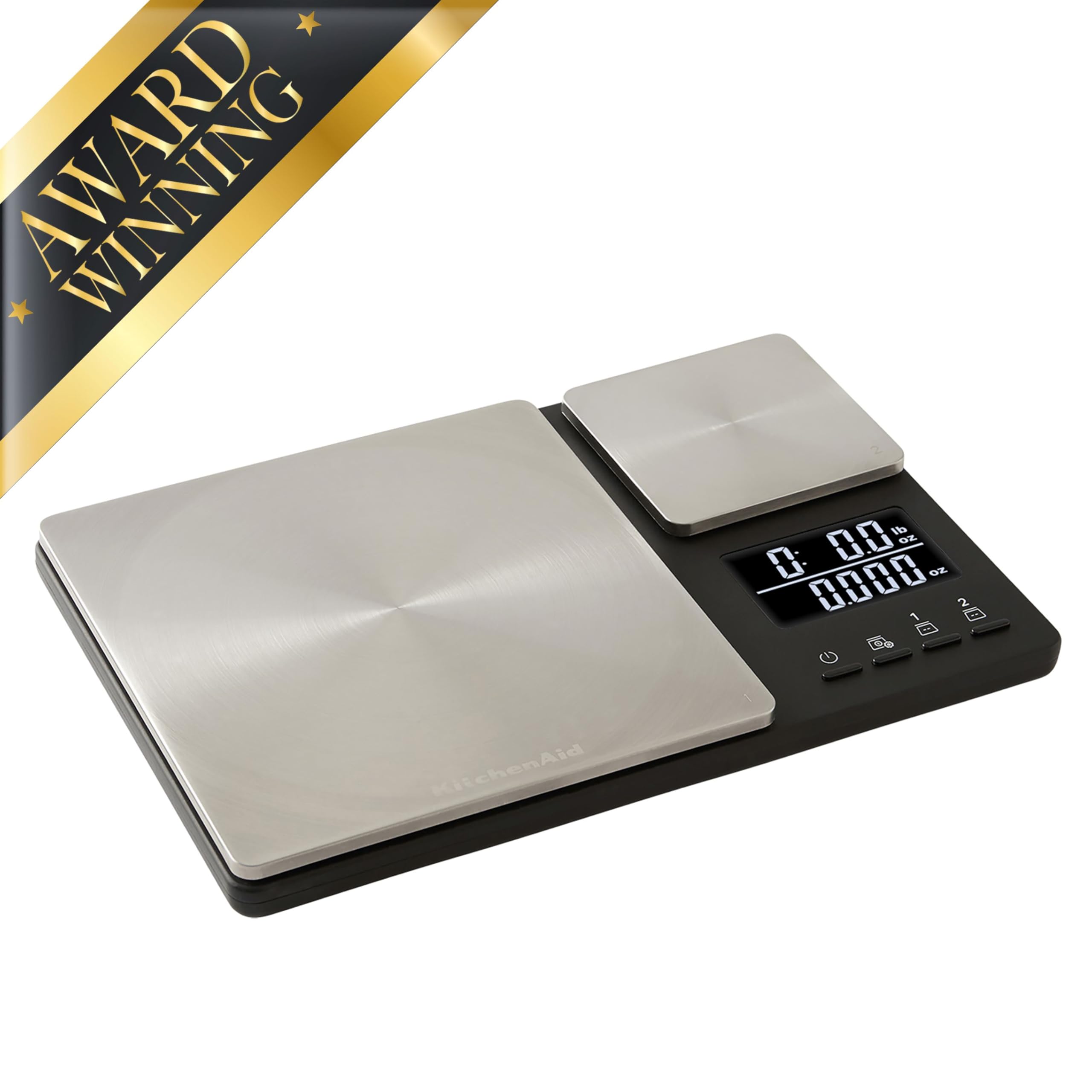 KitchenAid KQ909 Dual Platform Digital Kitchen and Food Scale, 11 pound capacity and Precision 16oz capacity, Black with Stainless Steel