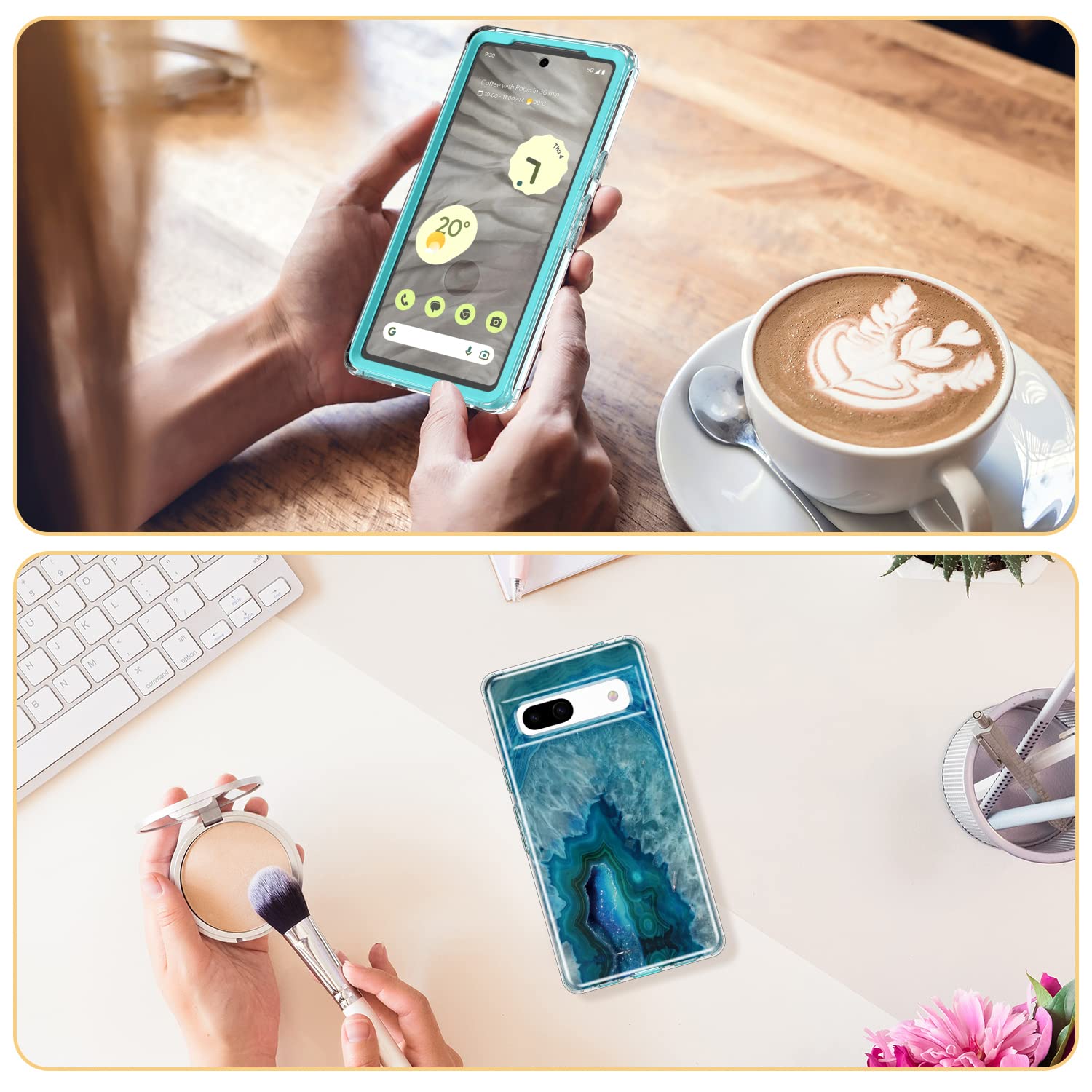 Esdot for Google Pixel 7A Case with Built-in Screen Protector,Military Grade Rugged Cover with Fashion Cute Designs for Women Girls,Protective Phone Case for New Pixel 7A Agate Stone