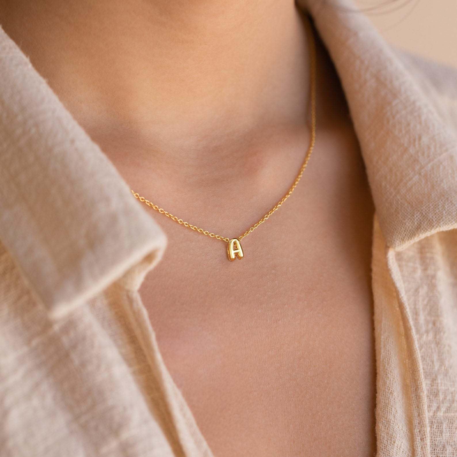 CUEZIY Bubble Letter Necklace Gold Initial Necklaces for Women Name Necklace Personalized Bubble Pendant Necklace Dainty Charm Necklaces Teen Gift Trendy Stuff Gold Jewelry Gifts