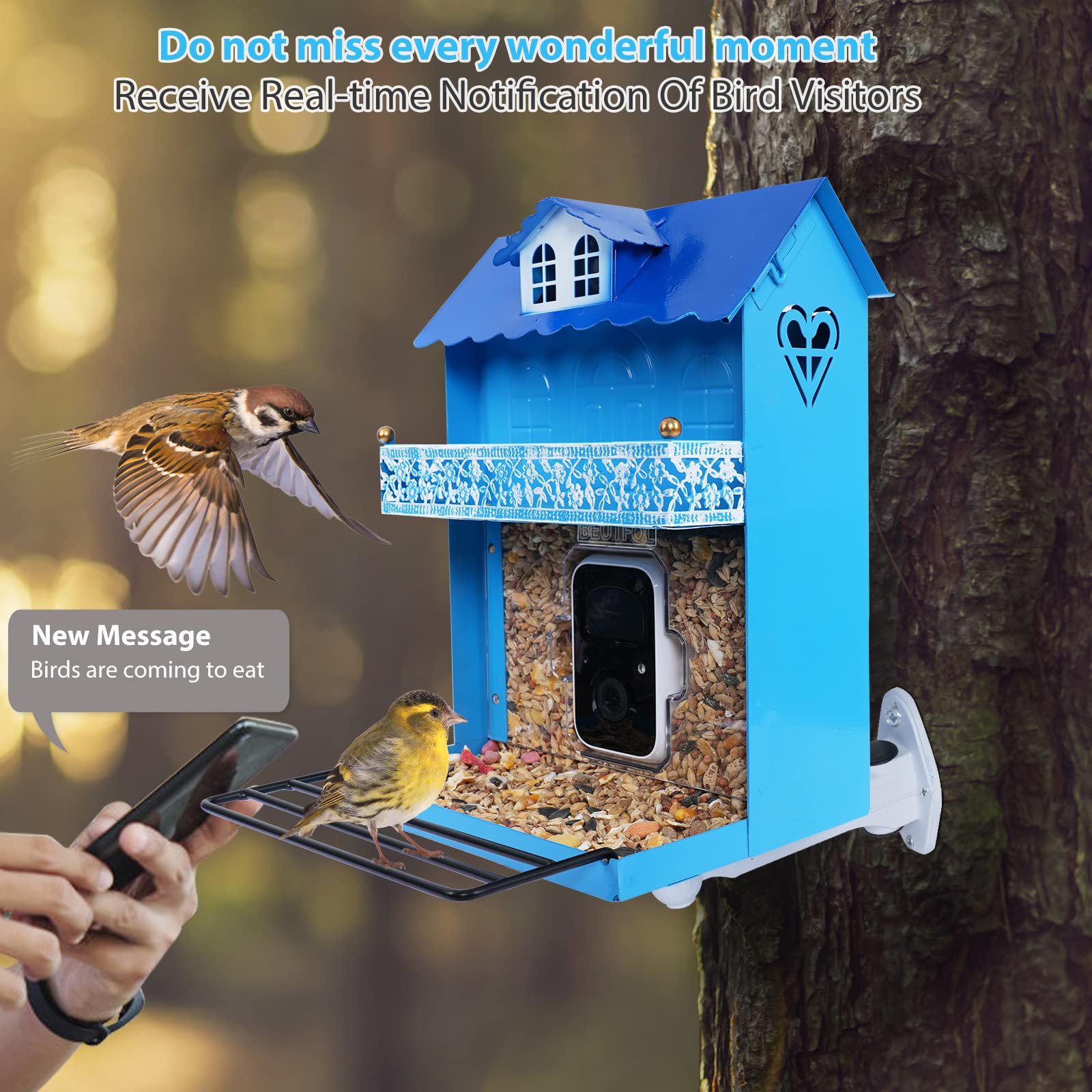 Smart Bird Feeder with Camera.Auto Capture Birds Videos & Bird Motion Detection,Wireless App Notification,Birdhouse Camera,Lifetime 32G Free Space.Idea Gift