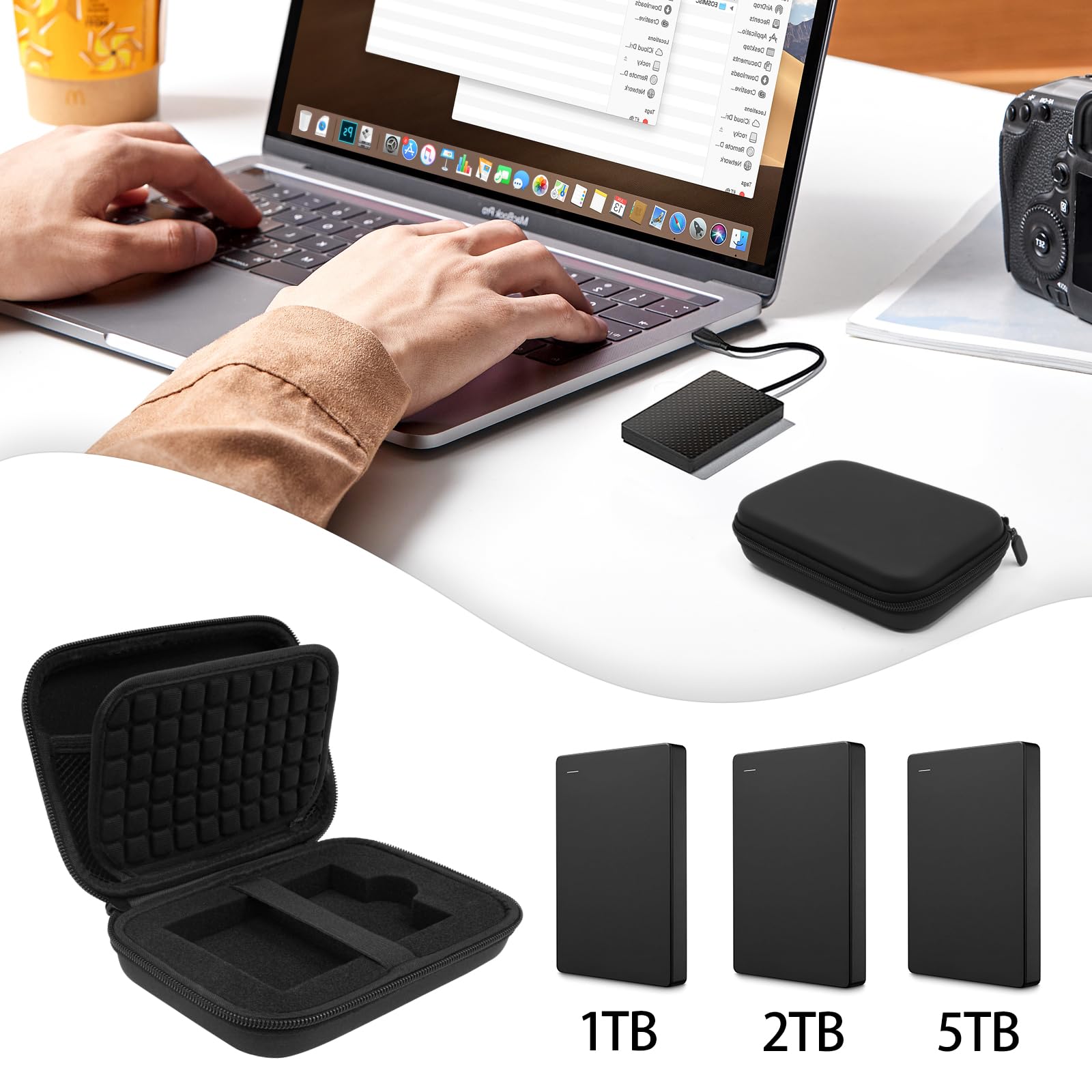 External Hard Drives Carrying Case Protection Hard EVA Case for Seagate External Hard Drive 1TB 2TB 3TB 4TB 5TB Portable HDD Hard Drive Case Mesh Inner Pocket Travel Pouch Organizer Storage Bag