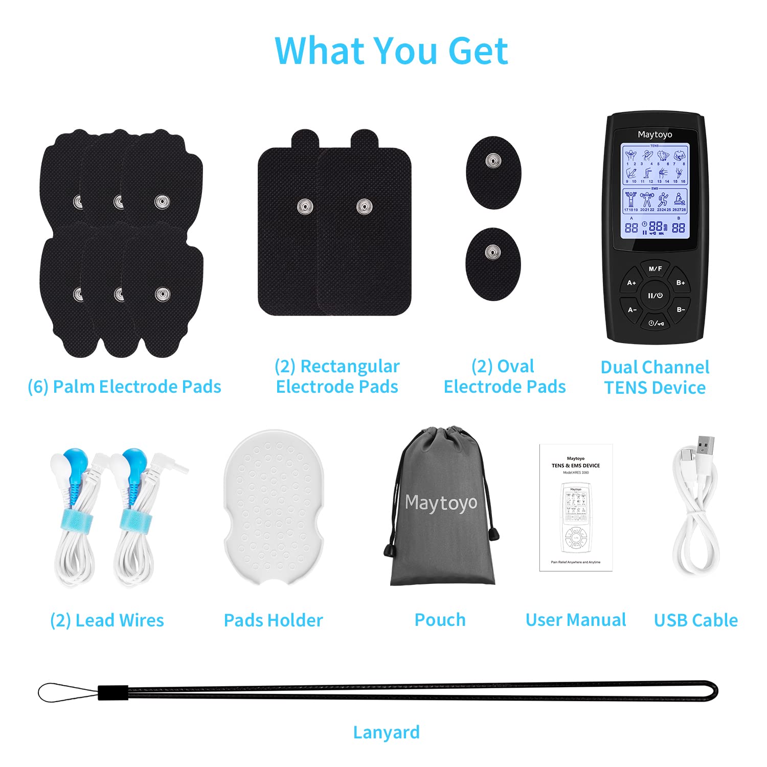Maytoyo TENS EMS Unit 28 Mode 40 Intensity Muscle Stimulator for Pain Relief Therapy, Dual Channel Rechargeable TENS Machine
