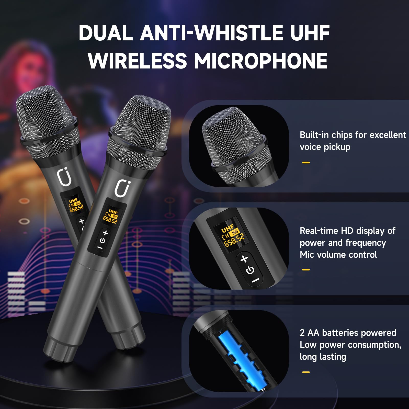 Karaoke Machine with 2 Microphones: HWWR Portable Karaoke Machine for Adults Kids, Bluetooth Karaoke Speaker with Bass/Treble Adjustment, PA System with Remote Control/LED Lights, Support REC/USB/AUX
