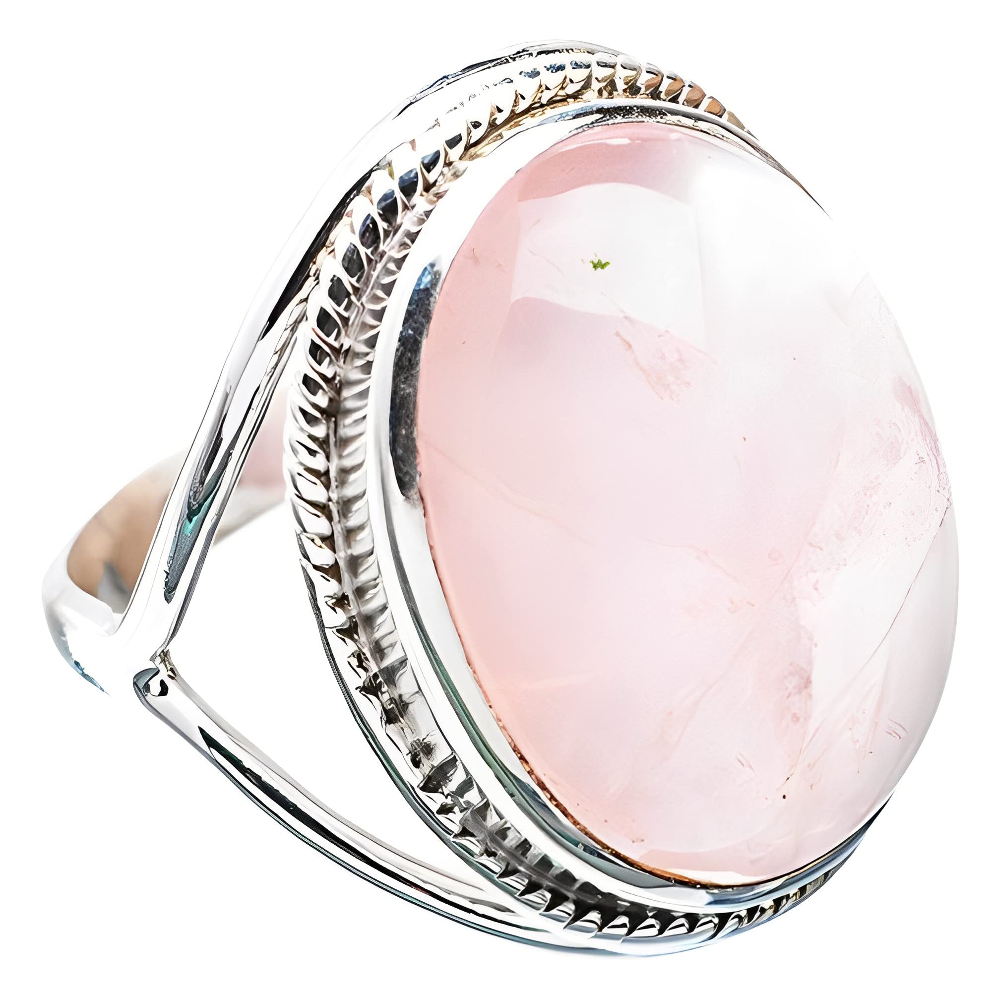 Navya Craft Rose Quartz Ring, 925 Sterling Silver Handmade Statement Promise Rings for Women, Natural Pink Oval Gemstone Boho Jewelry, January Birthstone, Gift for Her Birthday Anniversary (7.5)