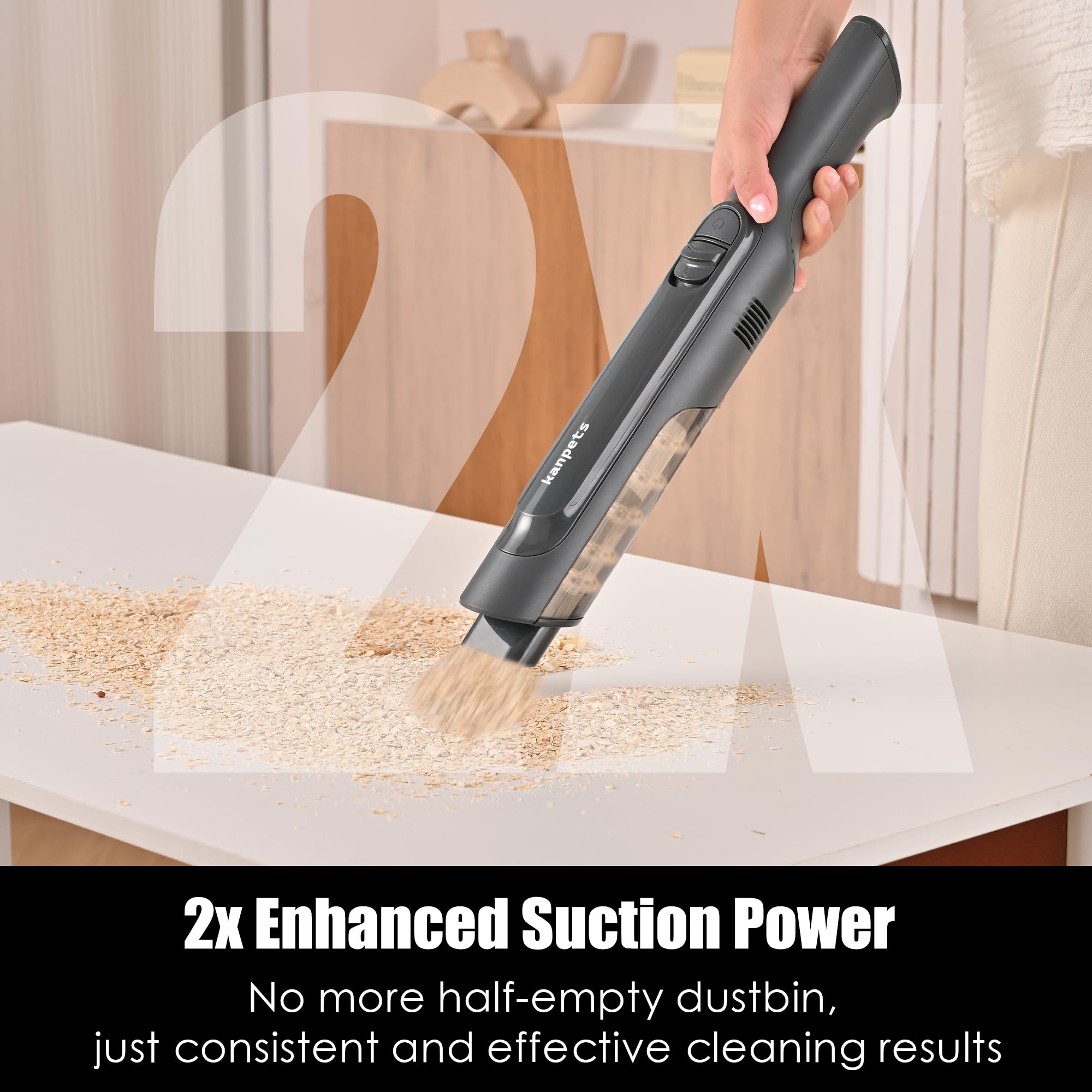 KANPETS Handheld Vacuum Cordless, Lightweight 1.4lb with Powerful Suction, Charging Dock, Single Touch Empty and Detachable Dust Cup, Portable Mini Car Vac for Home Pet Car, Steel Gray